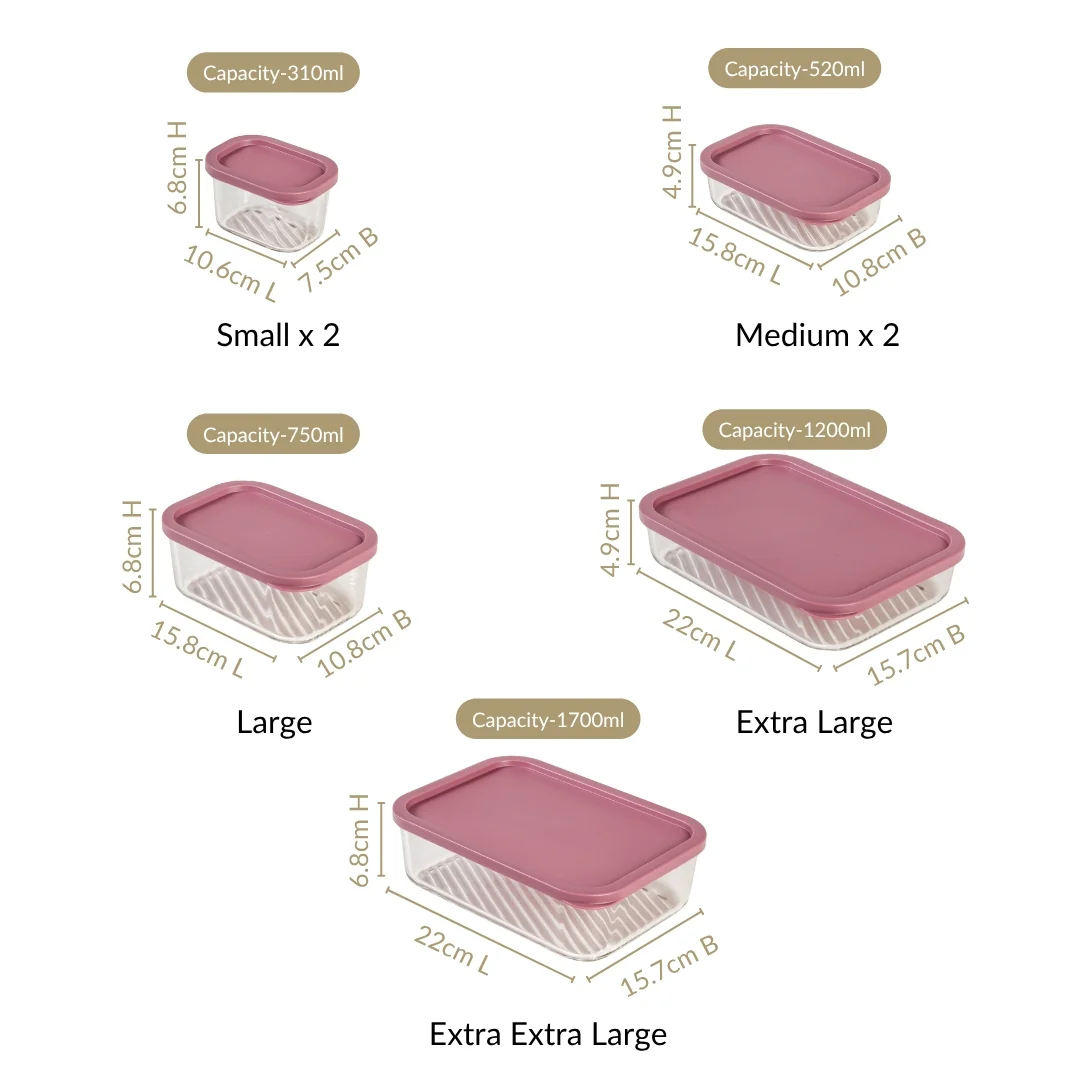 Groovo Stackable Food Storage Containers Set Of 7 S 310ml M 520ml L 750ml XL 1200ml XXL 1700ml - Image 5