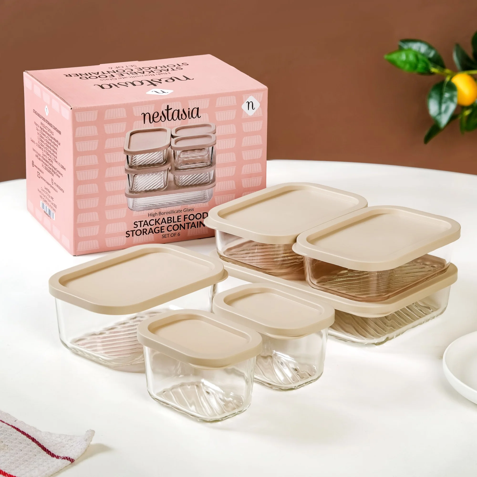 Groovo Stackable Glass Food Storage Container Set Of 6 S 310ml M 520ml L 750ml XL 1200ml - Image 2