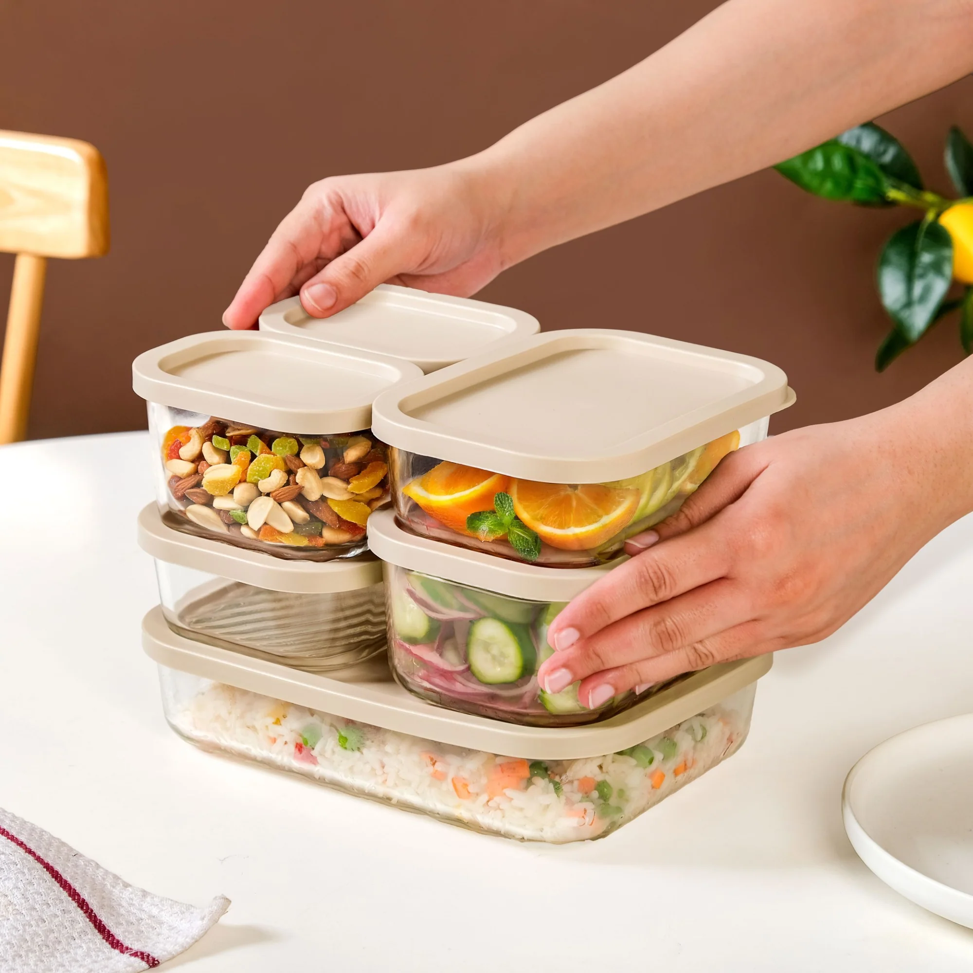 Groovo Stackable Glass Food Storage Container Set Of 6 S 310ml M 520ml L 750ml XL 1200ml - Image 3