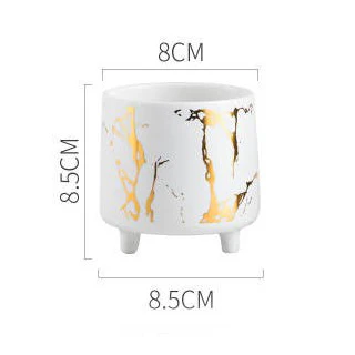 Halcyon Gold White Marble Ceramic Planter With Legs Small - Image 9