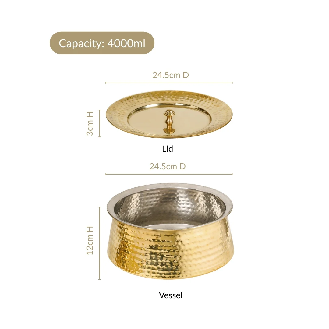 Hammered Pure Brass Biriyani Handi Lagan With Lid 4000ml - Image 5