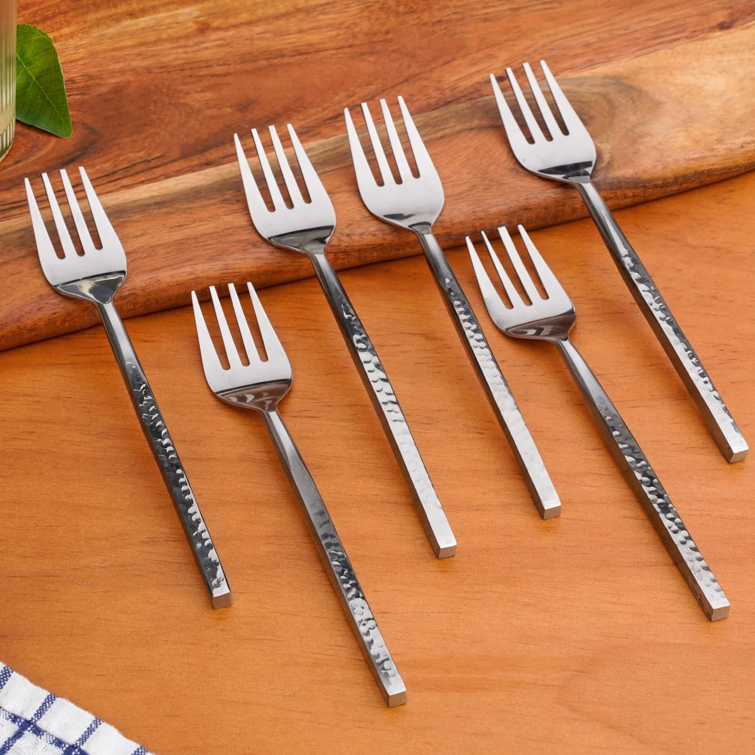 Hammered Stainless Steel Fork Set Of 6 - Image 8