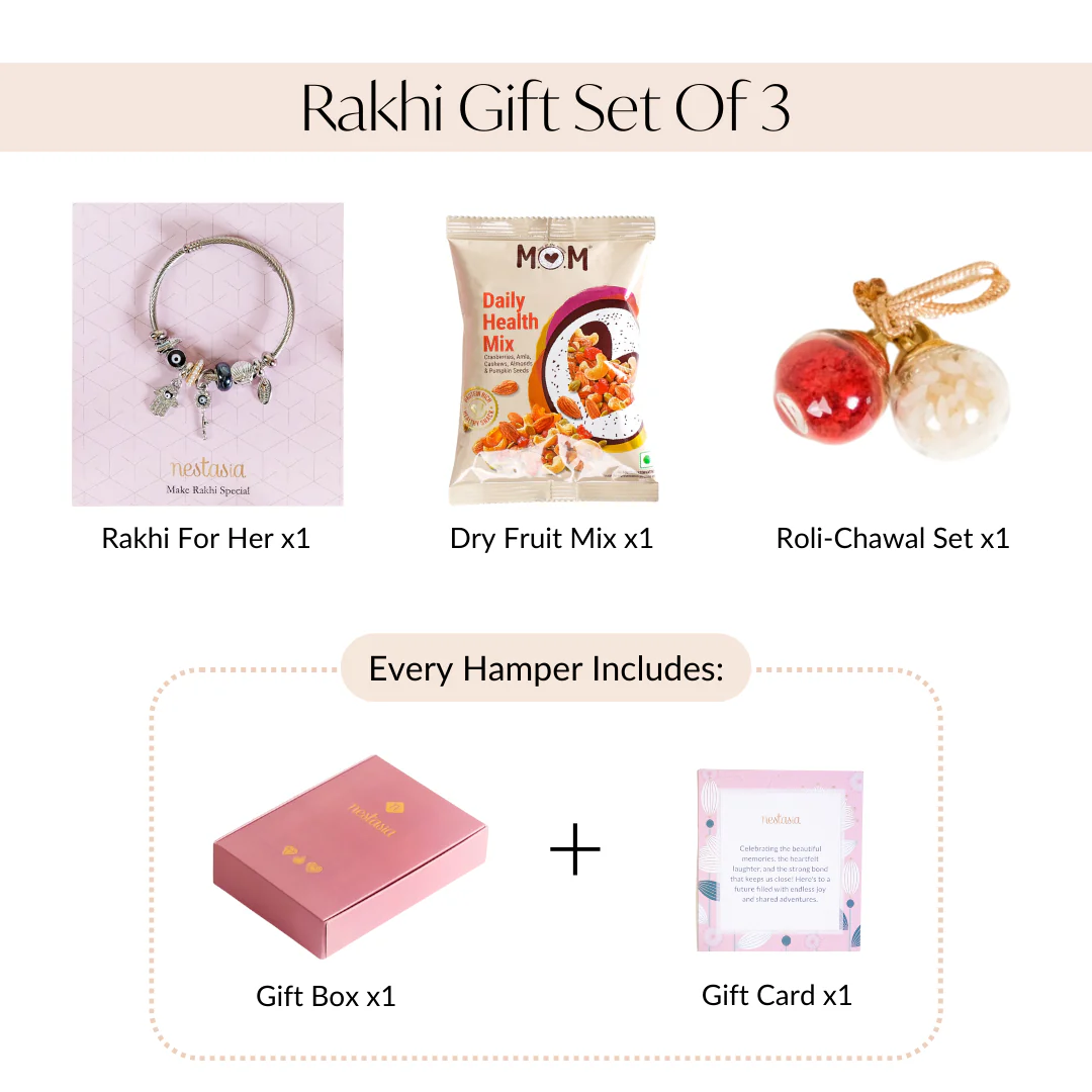 Hamsa Hand Bracelet Rakhi Gift Hamper Set Of 3 With Box And Card - Image 4