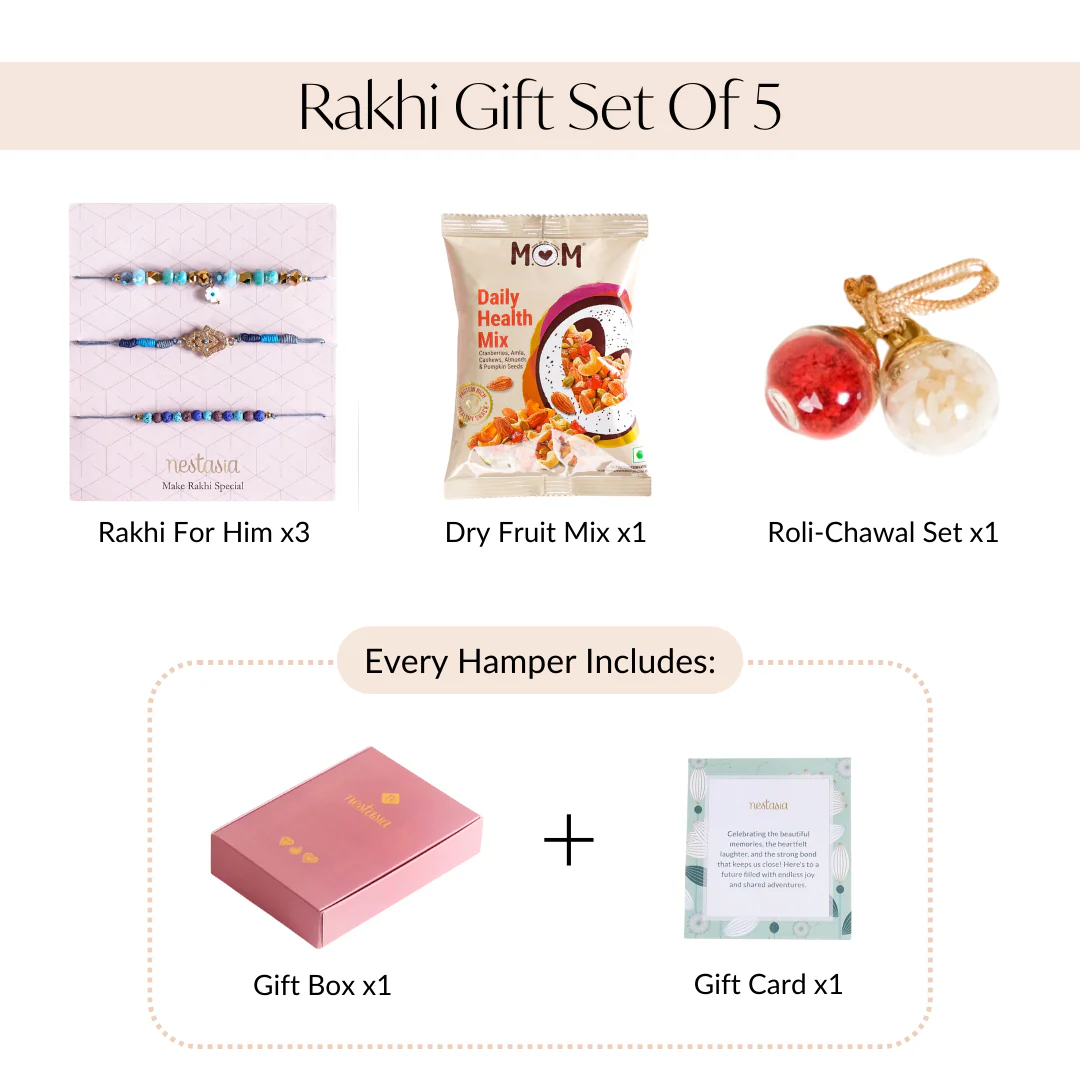 Hamsa Hand Evil Eye Rakhi Hamper Set Of 5 With Gift Box And Card - Image 4