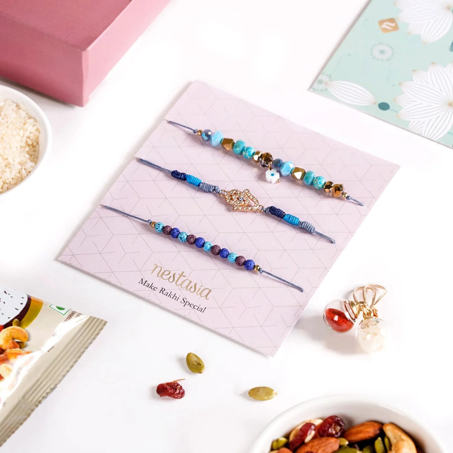 Hamsa Hand Evil Eye Rakhi Hamper Set Of 5 With Gift Box And Card - Image 6
