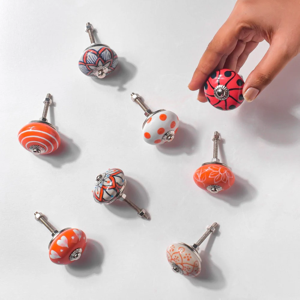Hand Painted Ceramic Door Knob Orange Set Of 8 - Image 4