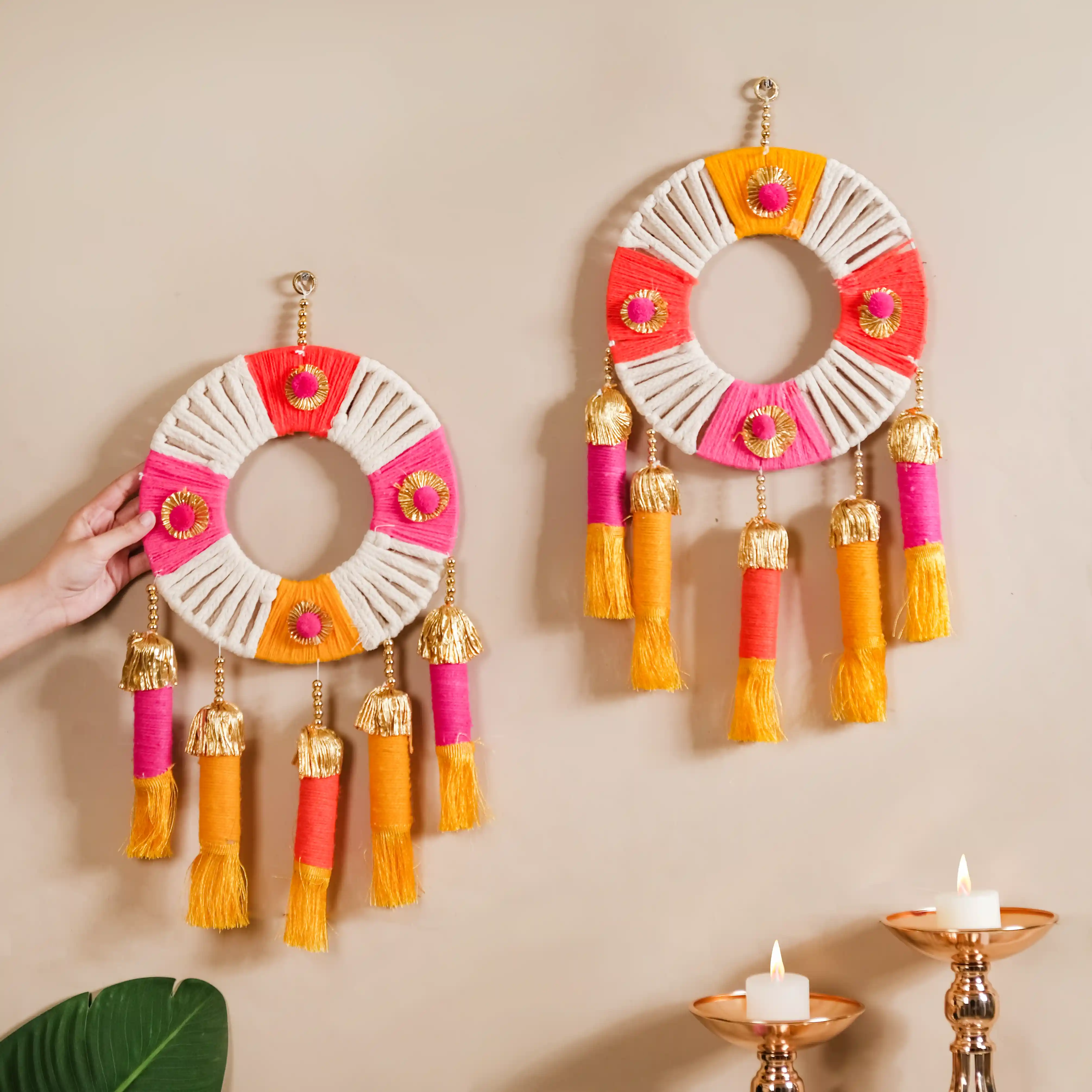 Handmade Festive Wall Hanging Set Of 2 Multicolour - Image 2