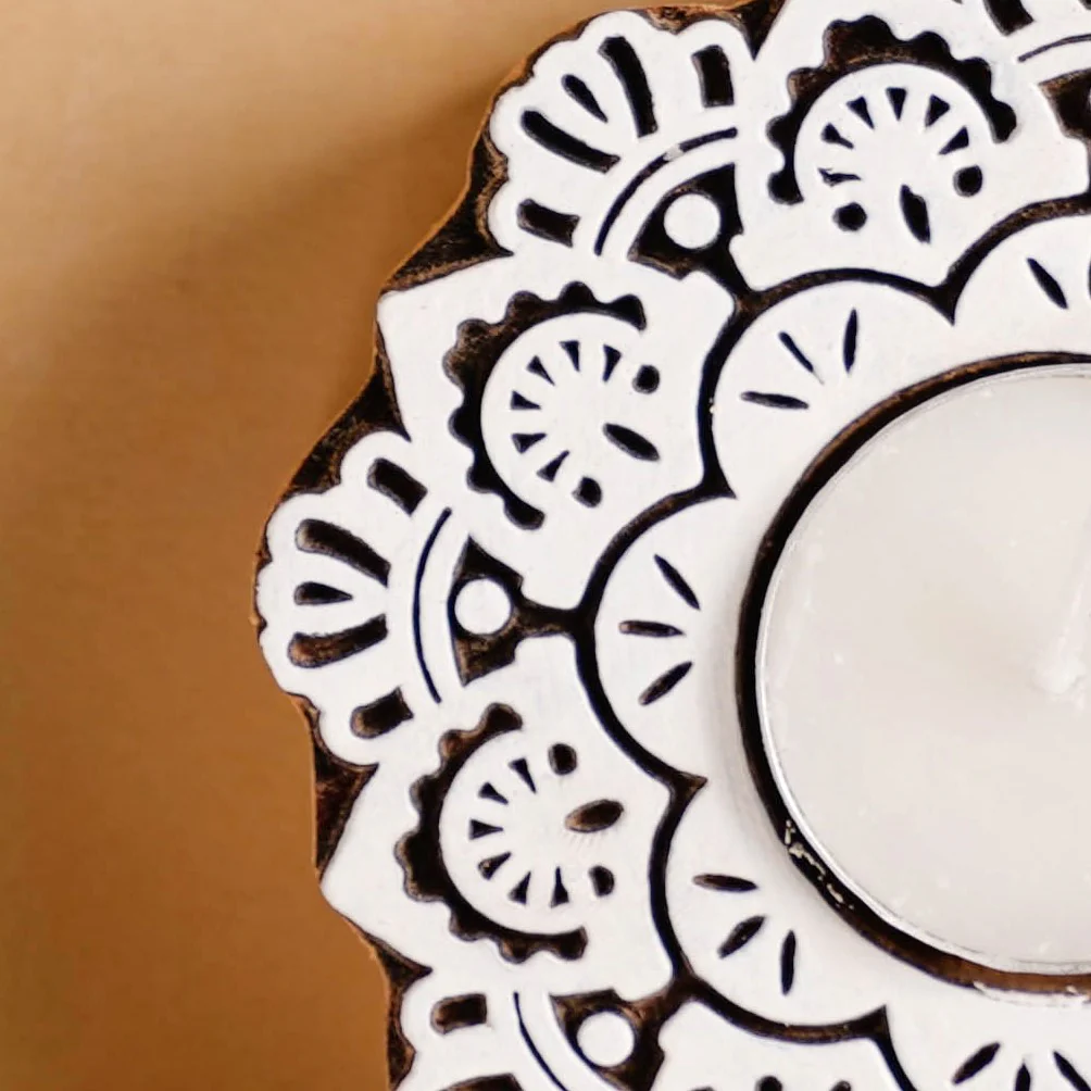 Handmade Floral Mandala Tea Light Holder Set Of 2 - Image 8
