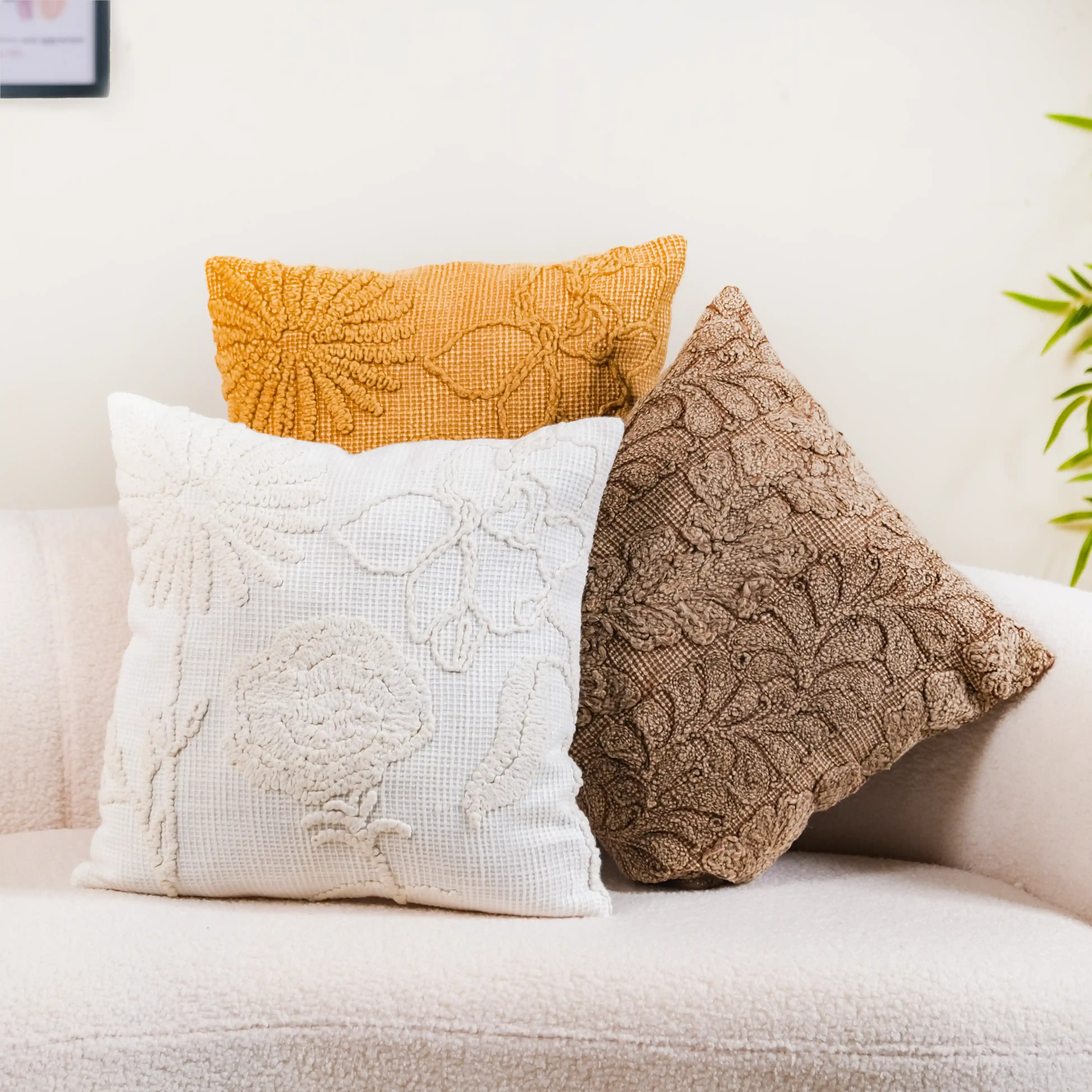 Handwoven Earth Tones Cushion Cover Set Of 3 16x16 Inch - Image 15