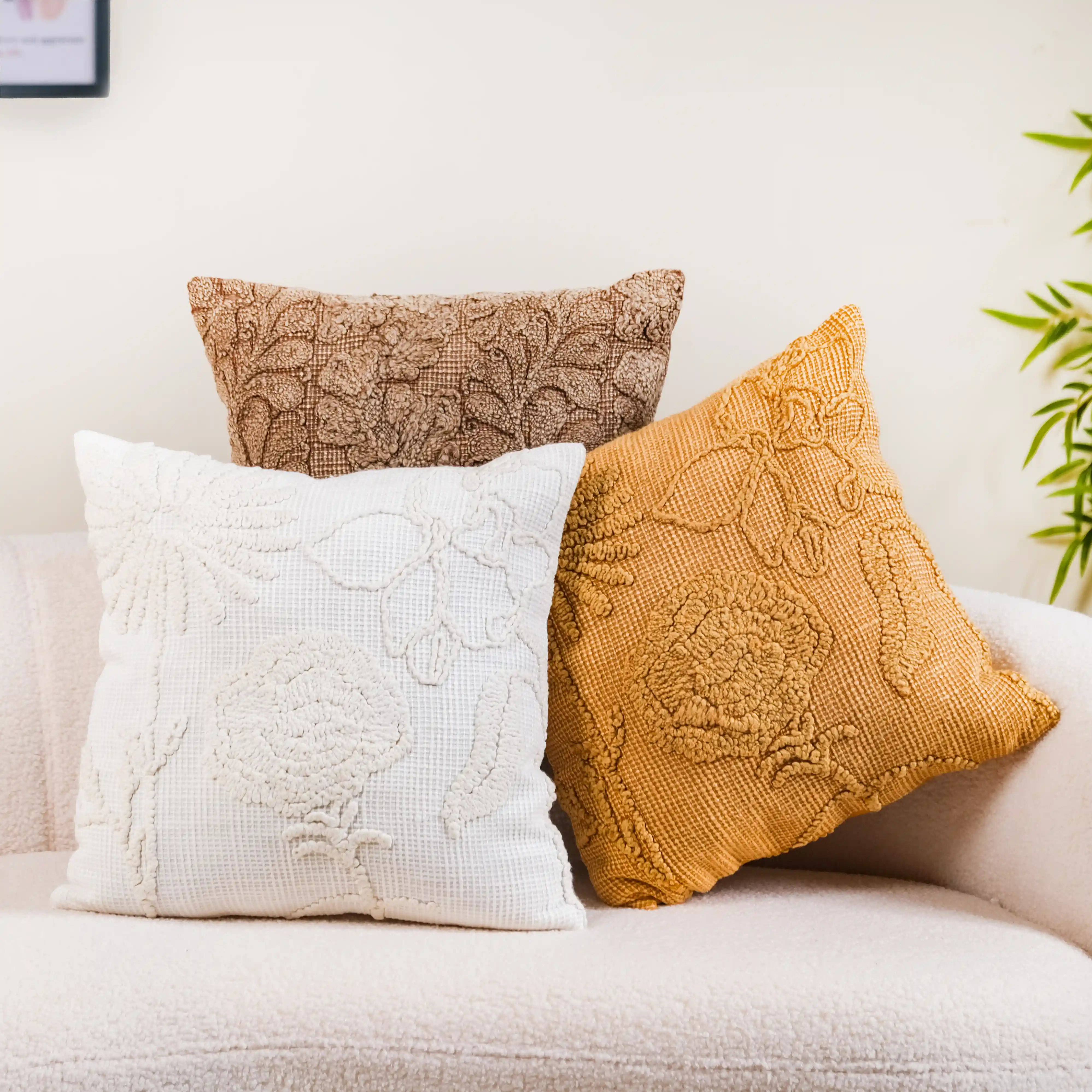 Handwoven Earth Tones Cushion Cover Set Of 3 16x16 Inch - Image 2