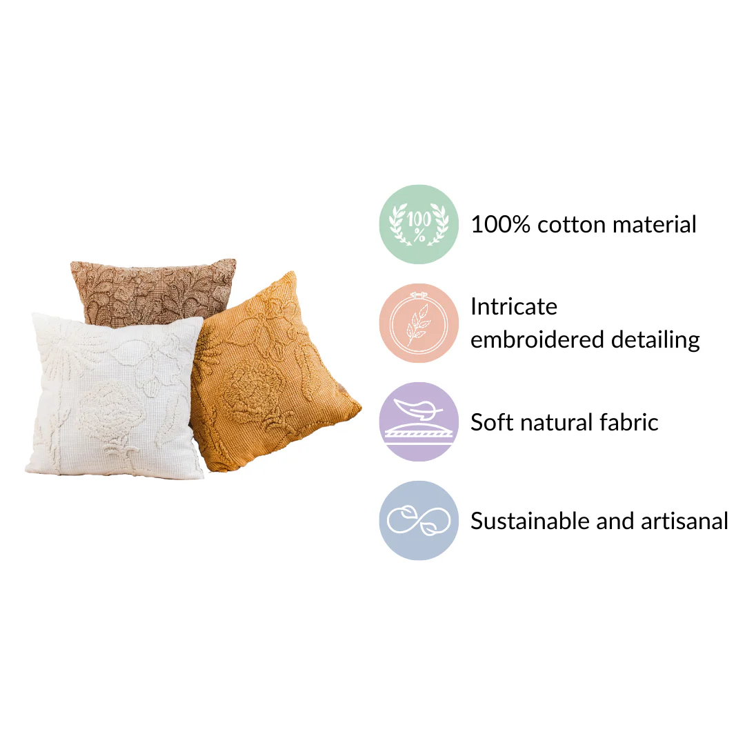 Handwoven Earth Tones Cushion Cover Set Of 3 16x16 Inch - Image 7