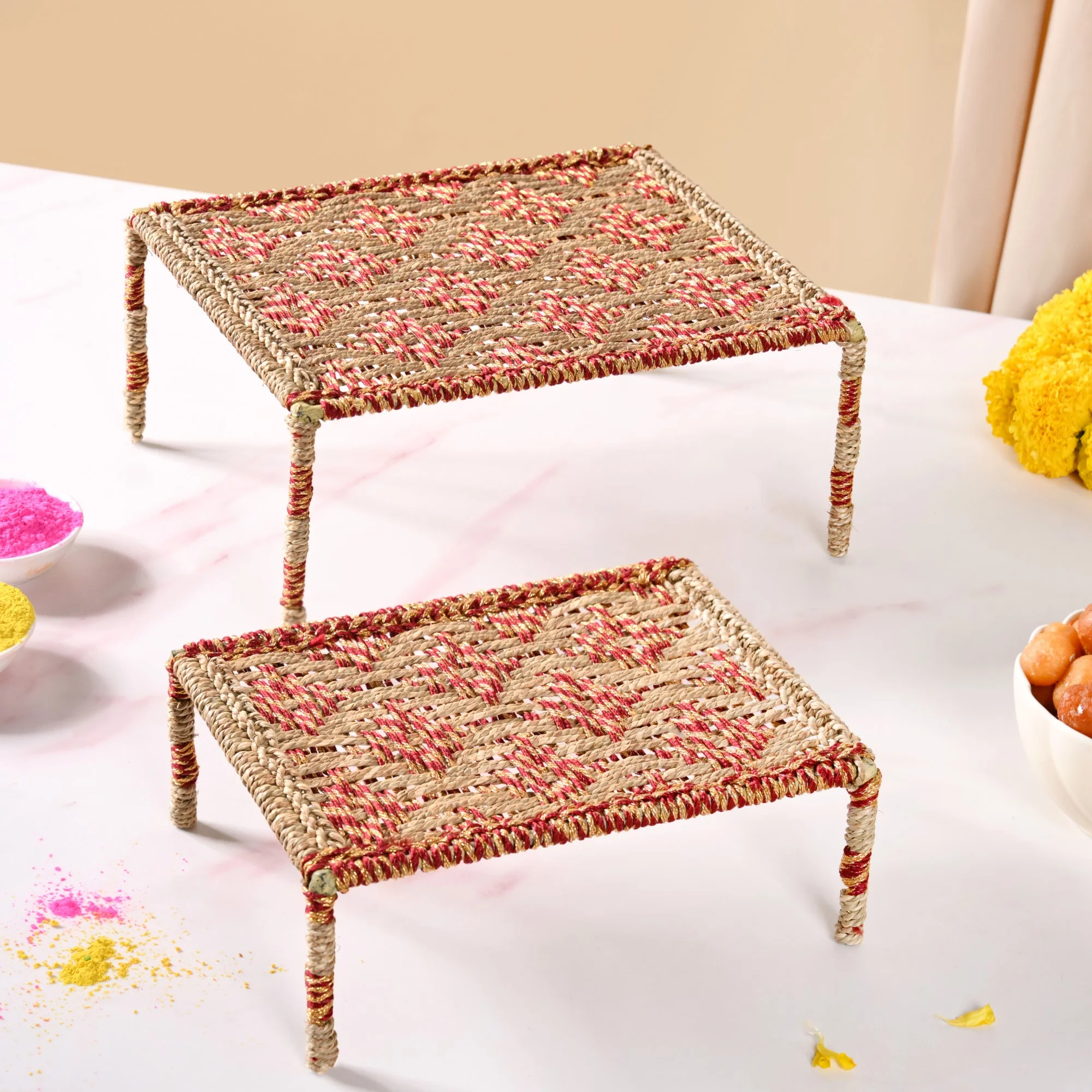Handwoven Sabai Risers With Zari Set Of 2 - Image 2