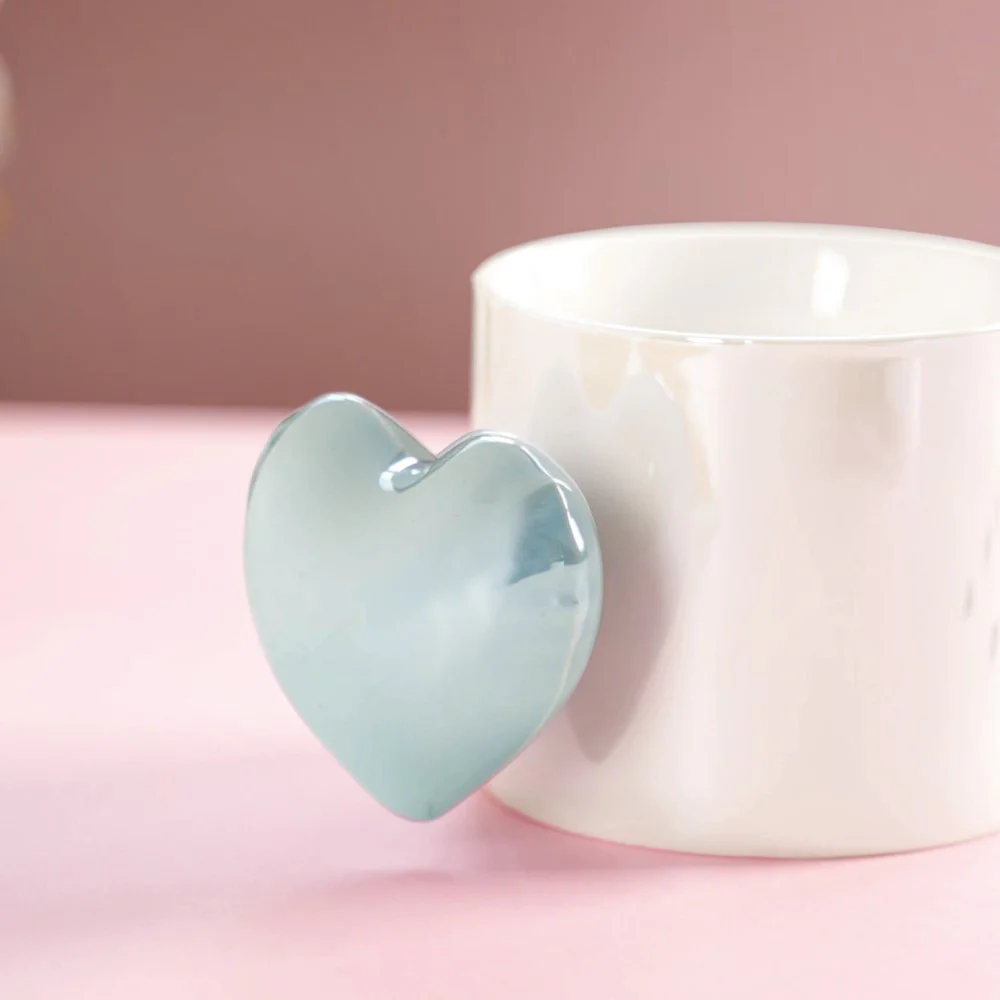 Heart Ceramic Coffee Mugs Set of 2 Blue 330ml - Image 5