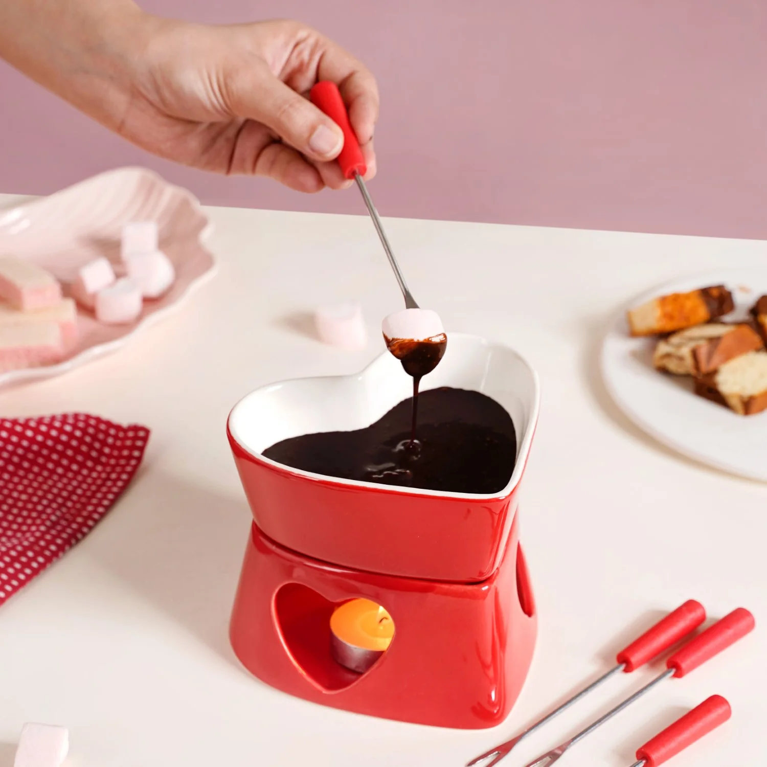 Heart Shaped Fondue Set Red - Image 3