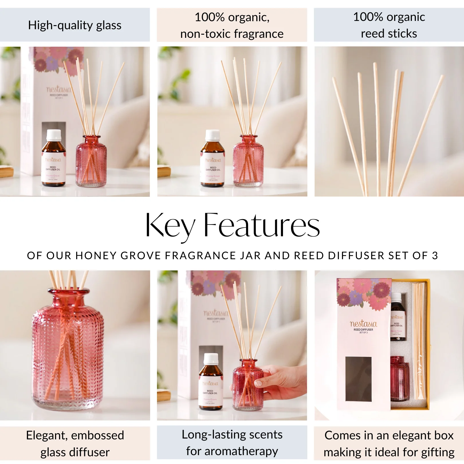 Honey Grove Fragrance Jar And Reed Diffuser Set Of 3 - Image 5