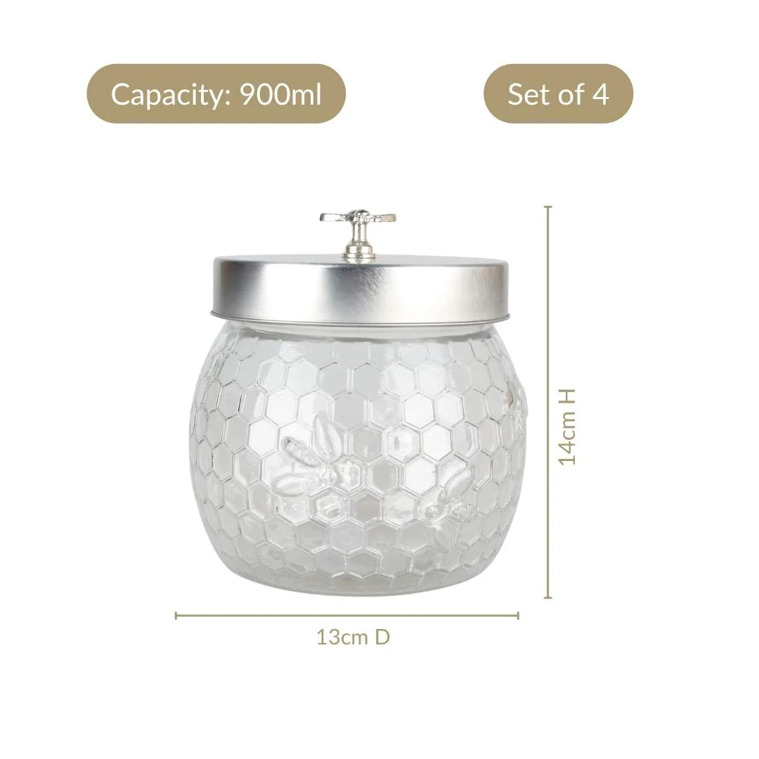 Honeycomb Bee Knob Jar With Lid Set Of 4 900ml - Image 4