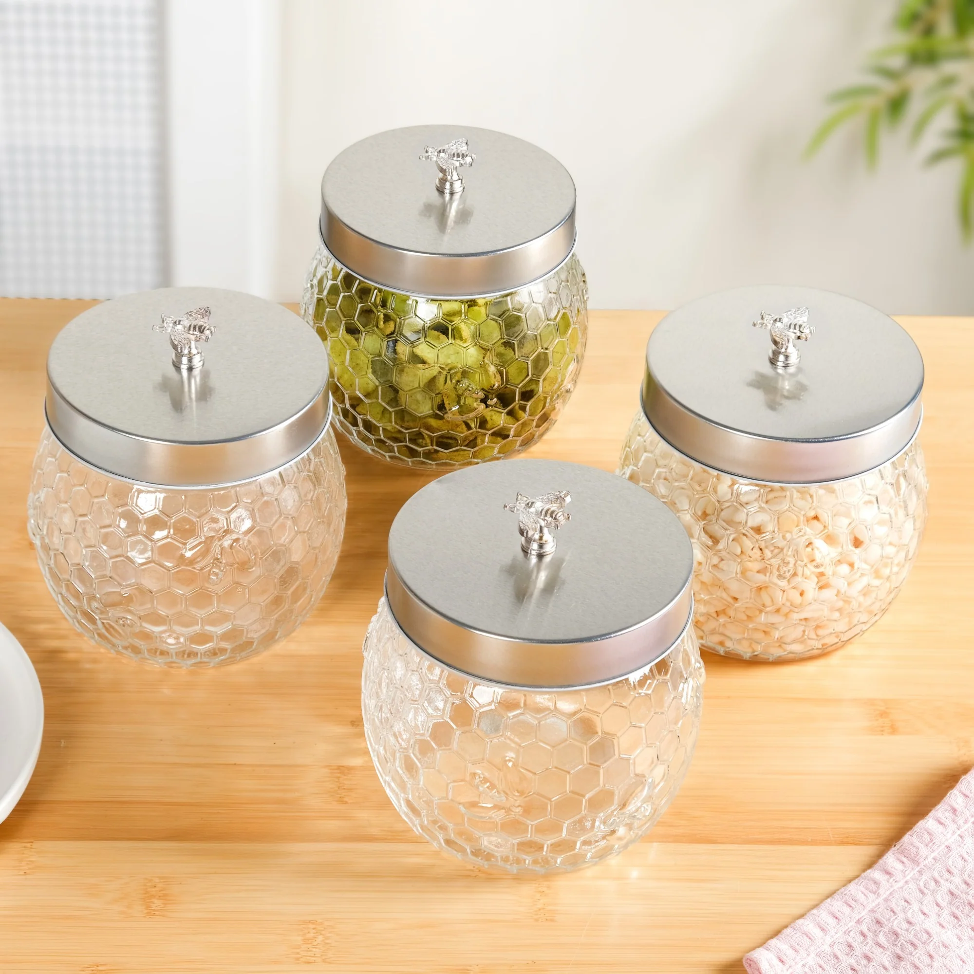 Honeycomb Bee Knob Jar With Lid Set Of 4 900ml - Image 8