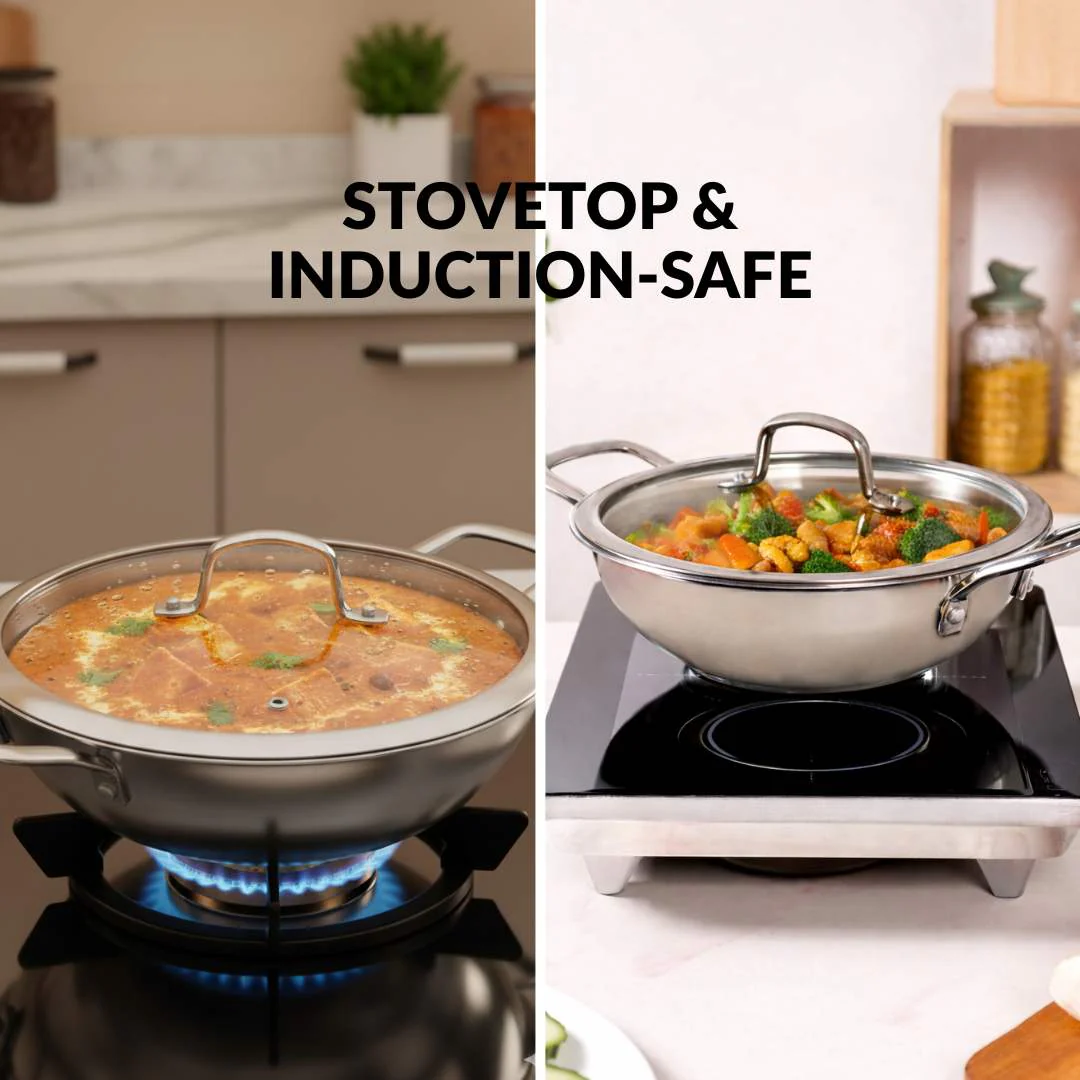Honeycomb Flame And Induction Safe Triply Non Stick Kadai With Lid 3000ml - Image 12
