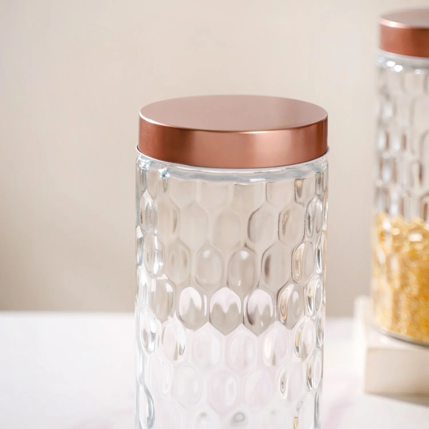 Honeycomb Glass Jar With Lid Set Of 4 1900ml - Image 8