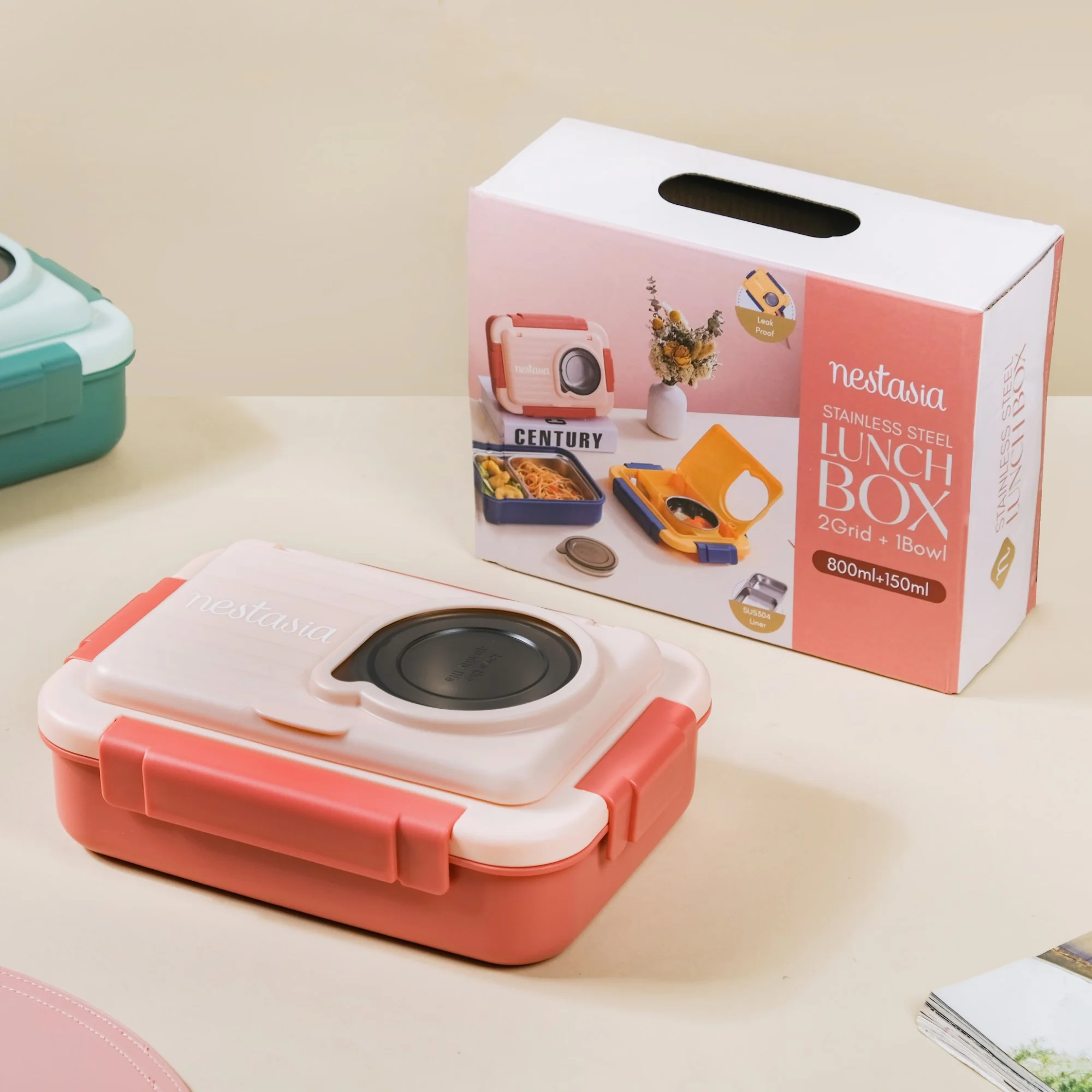 Insulated Lunch Box With 2 Compartments Pink 800ml - Image 15