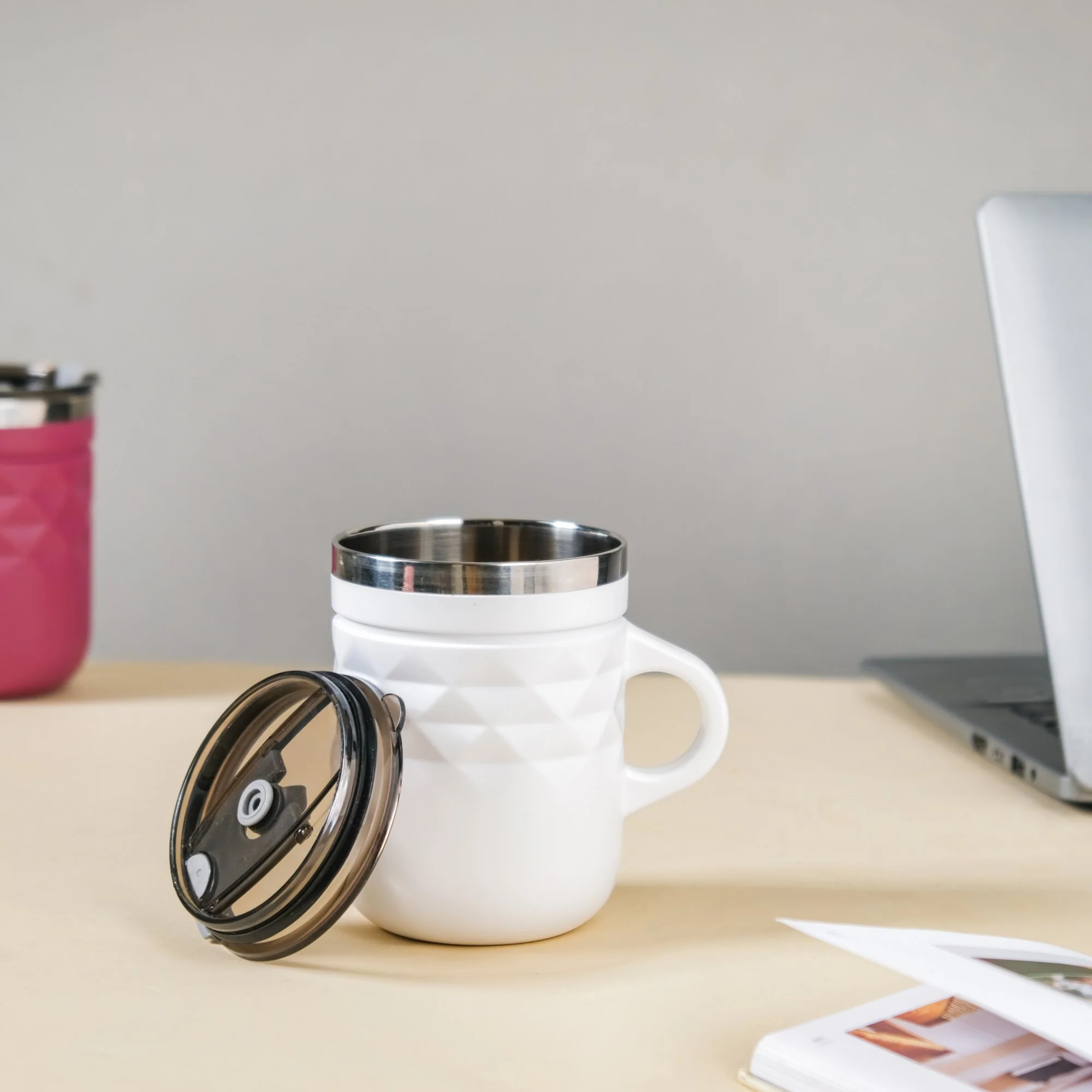 Stainless Steel Travel Mug White 400ml - Image 14