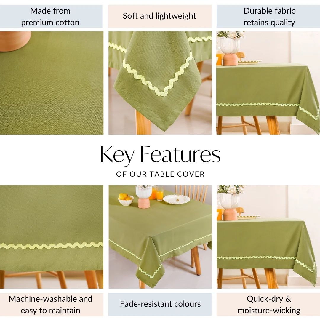 Isabelle Rick Rack Green 6 Seater Cotton Table Cloth 217x163cm - Image 4