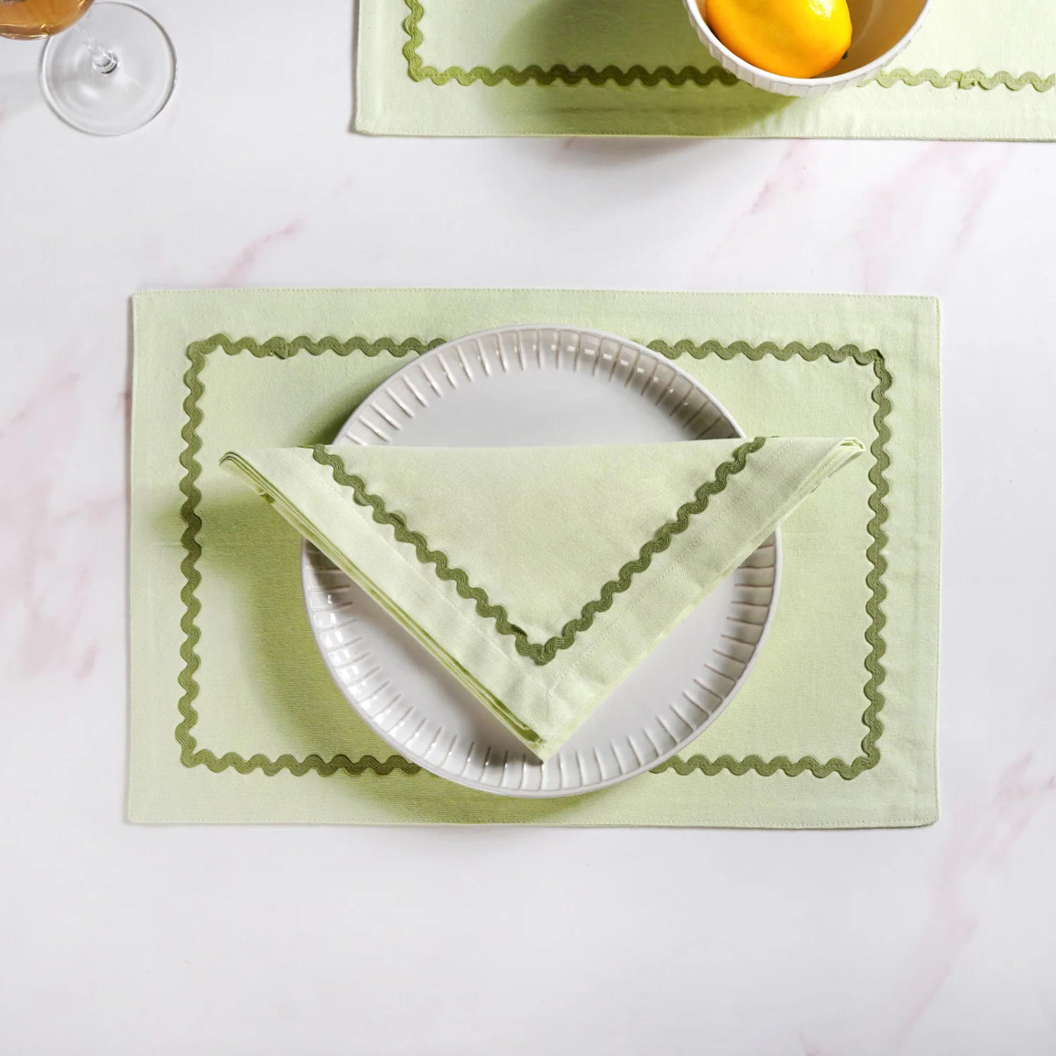 Isabelle Set Of 4 Green Cotton Rick Rack Napkins - Image 6