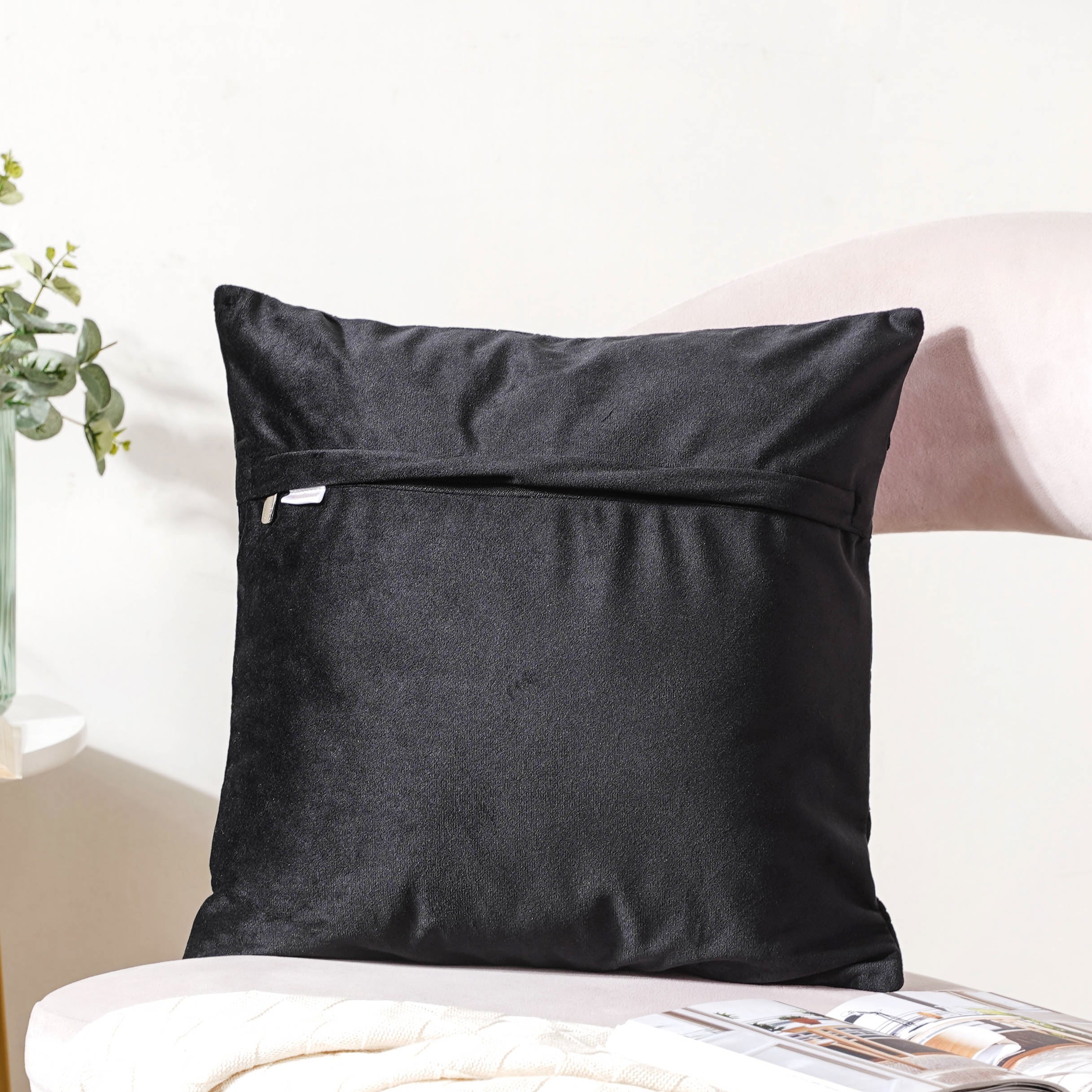 Jet Black Abstract Quilted Velvet Cushion Cover 16 inch - Image 8