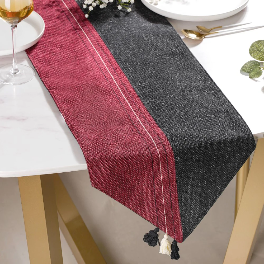 Jute Dining Table Runner Black Maroon 72 Inch - Image 5