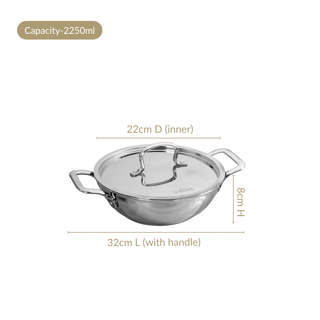 Kadai With Lid Tri Ply Stainless Steel 2250ml - Image 3