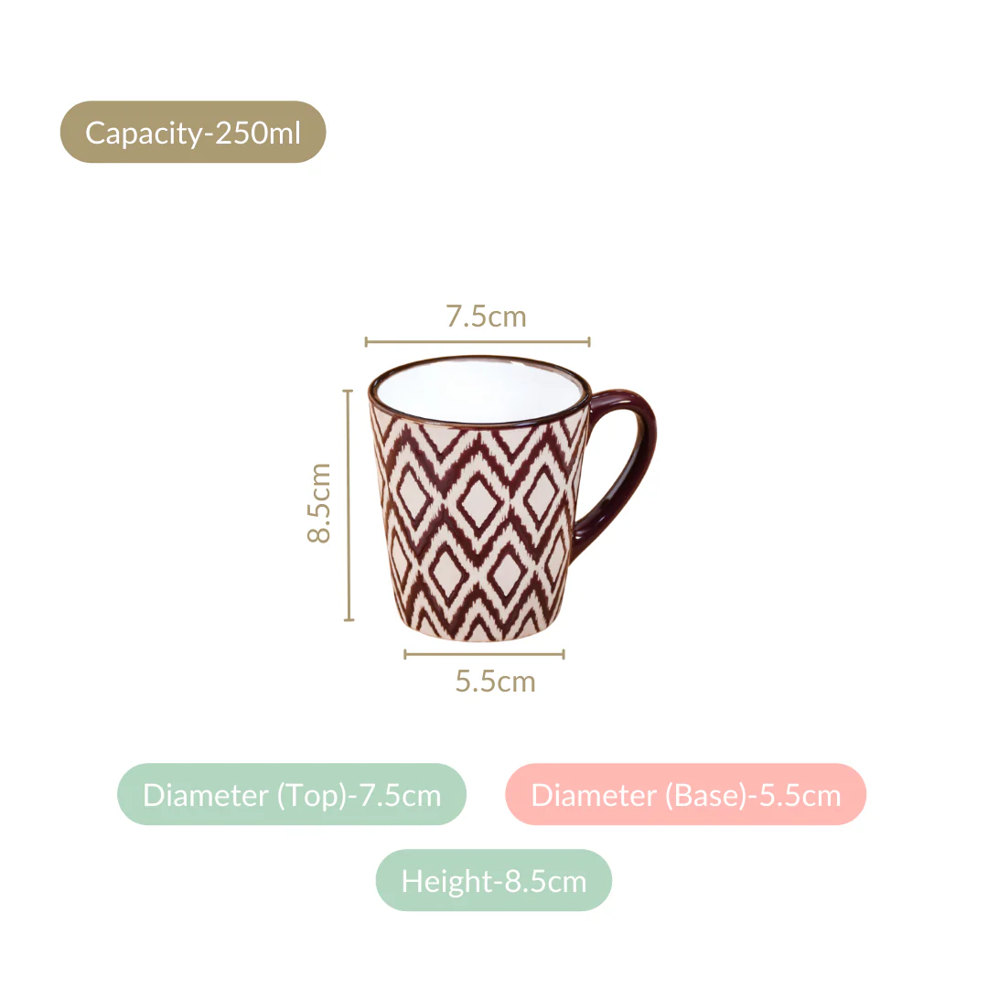 Kaleido Ceramic Tea Cup Set Of 6 Brown 250ml - Image 4