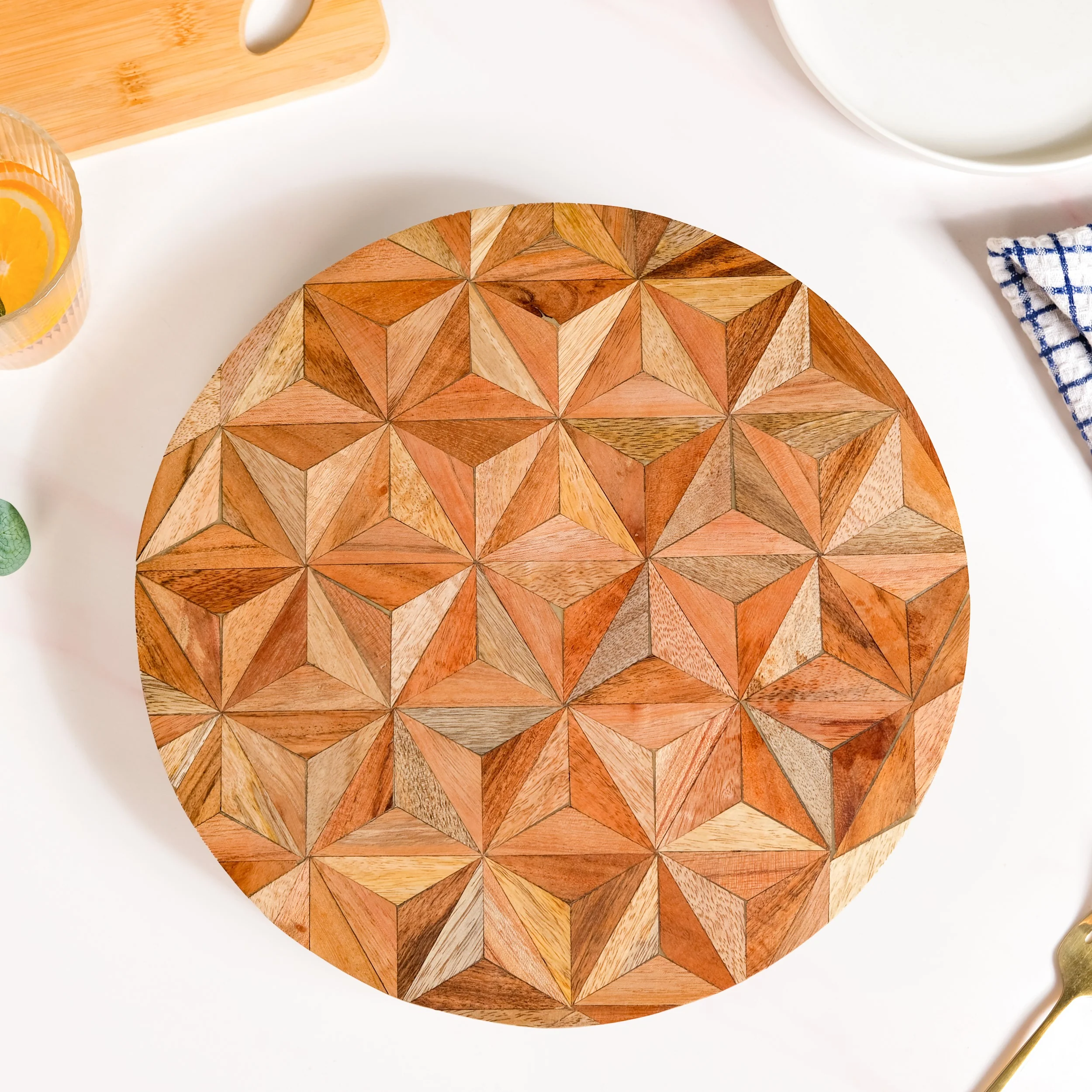 Kaleidoscopic Inlay Wooden Lazy Susan 31cm - Image 3