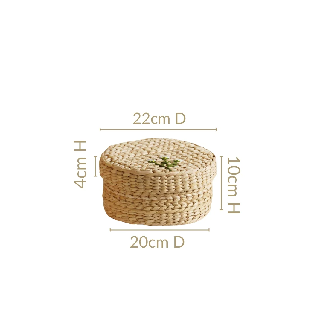Kauna Round Basket With Lid – Handmade Box With Floral Embroidery - Image 4