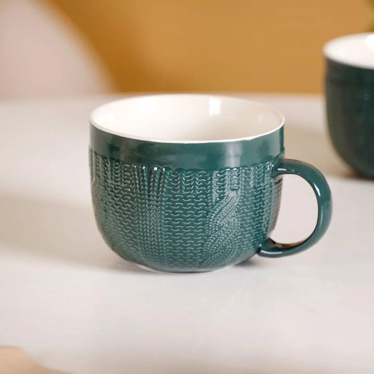 Knitted Texture Green Cappuccino Cup Set of 4 Large 490ml - Image 6