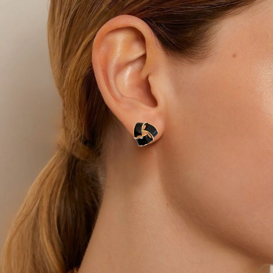 Knotted Style Stud Earrings Black - Image 2