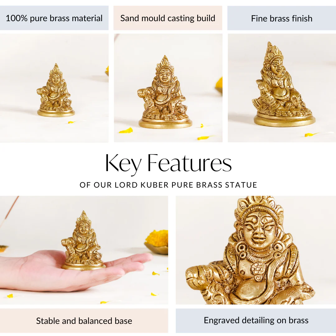 Kuber God Of Wealth Pure Brass Statue 7cm - Image 5