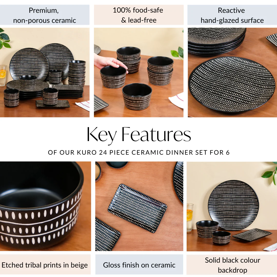 Kuro 24 Piece Ceramic Dinner Set For 6 - Image 5