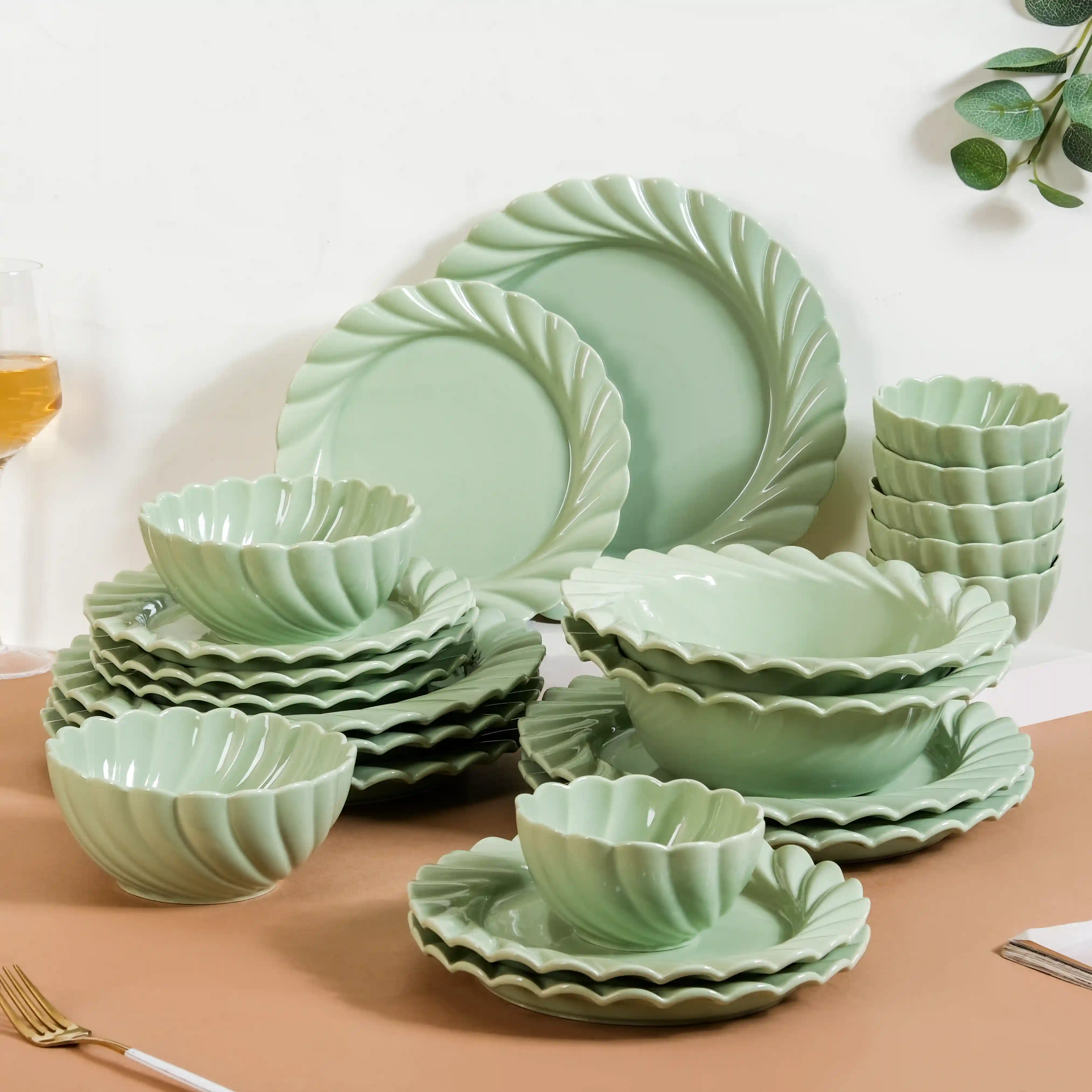 Lao Luxury 22 Piece Dinner Set For 6 Mint Green