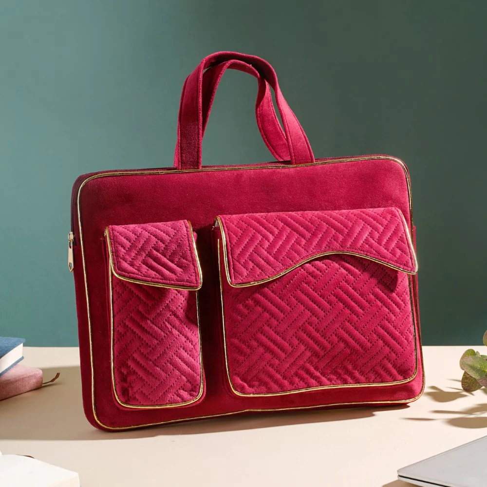 Laptop Bag Luxe Velvet Sleek Magenta Pink 14 x 10.5 Inch