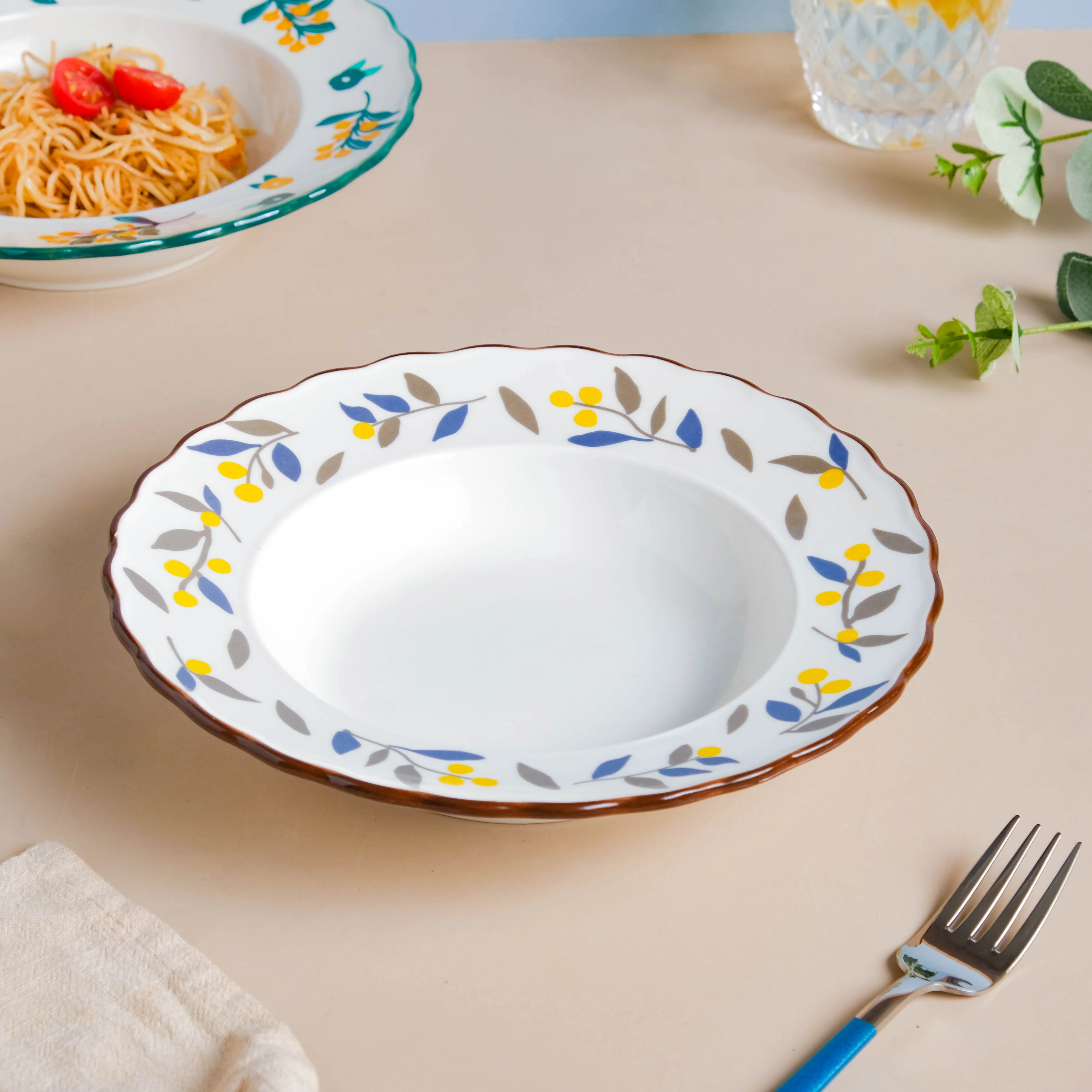 Laurel Blue and Poppy Yellow Pasta Plate - Image 5