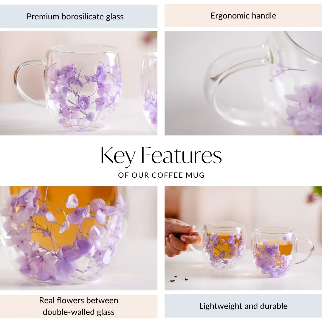 Lavender Flowers Inside Double Walled Coffee Mug Set Of 2 250ml - Image 6