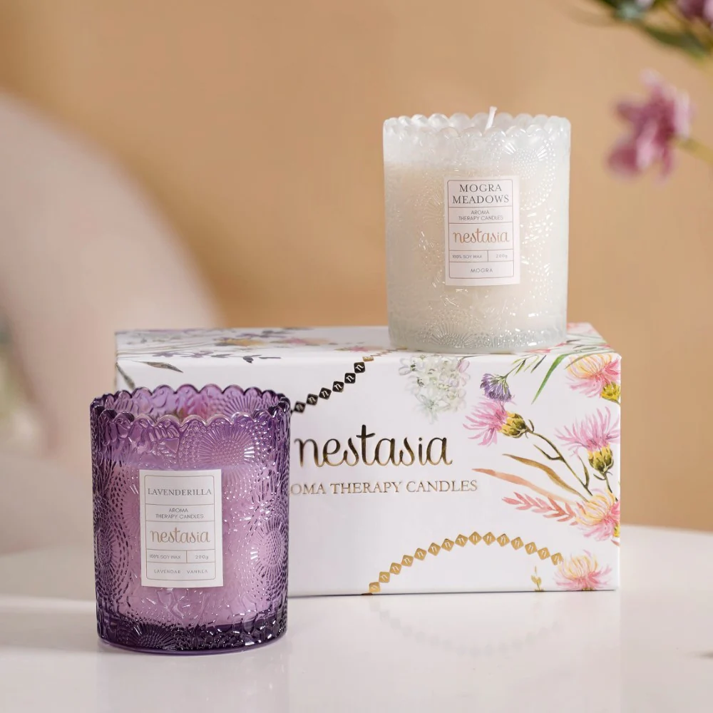 Lavender & Mogra Soy Wax Scented Candles Set Of 2 - Image 2