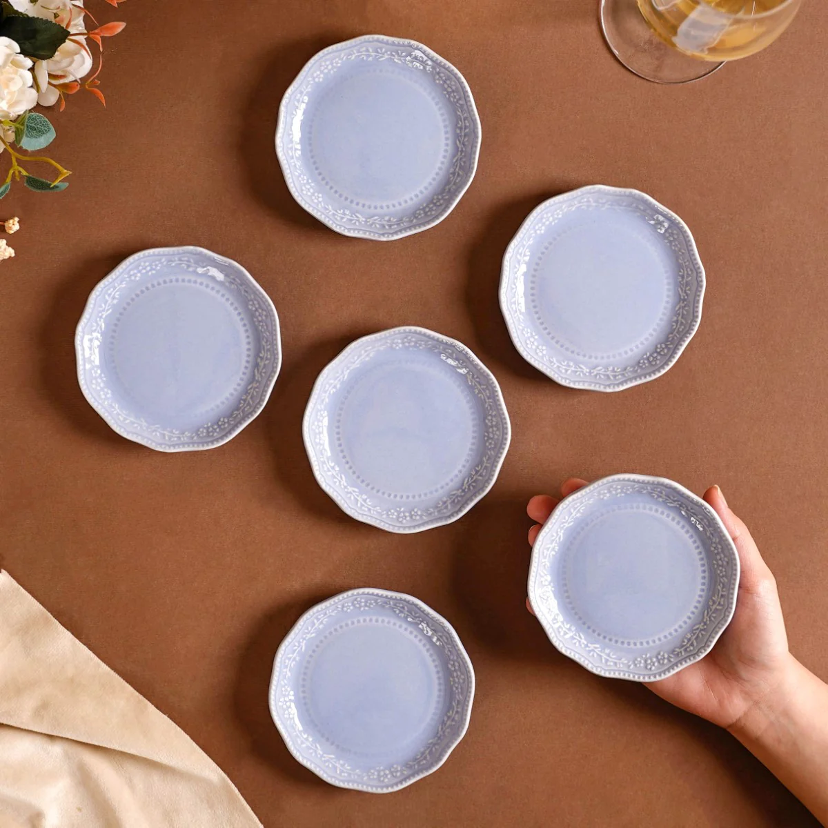 Lavender Round Small Dessert Plate Set Of 6 4.5"
