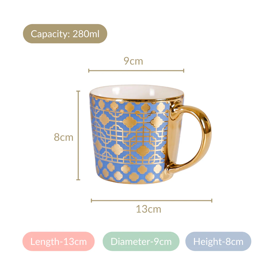 Lavish Gold Teacup Set of 6 Blue 280ml - Image 5