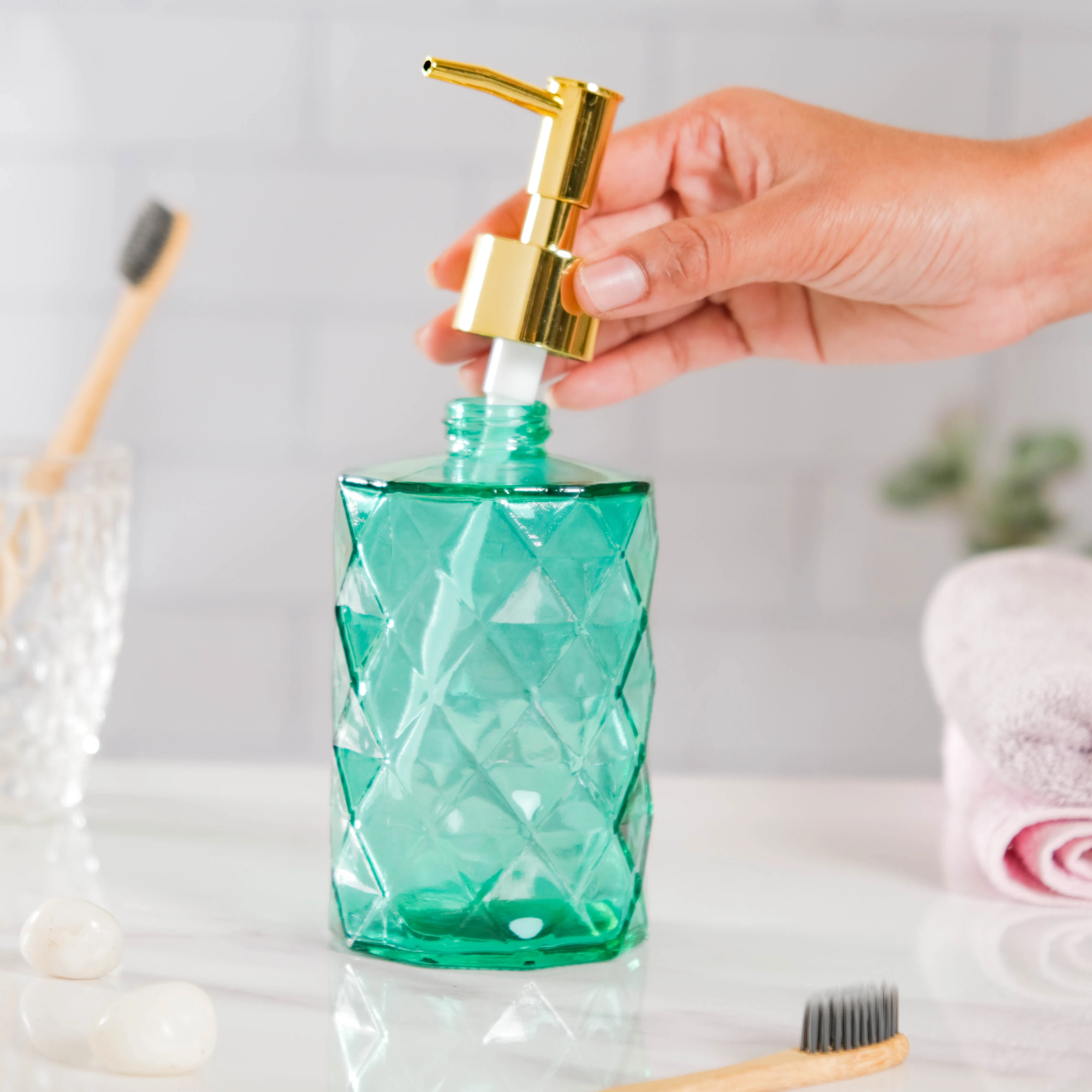 Lea Green Textured Glass Dispenser With Nozzle - Image 6