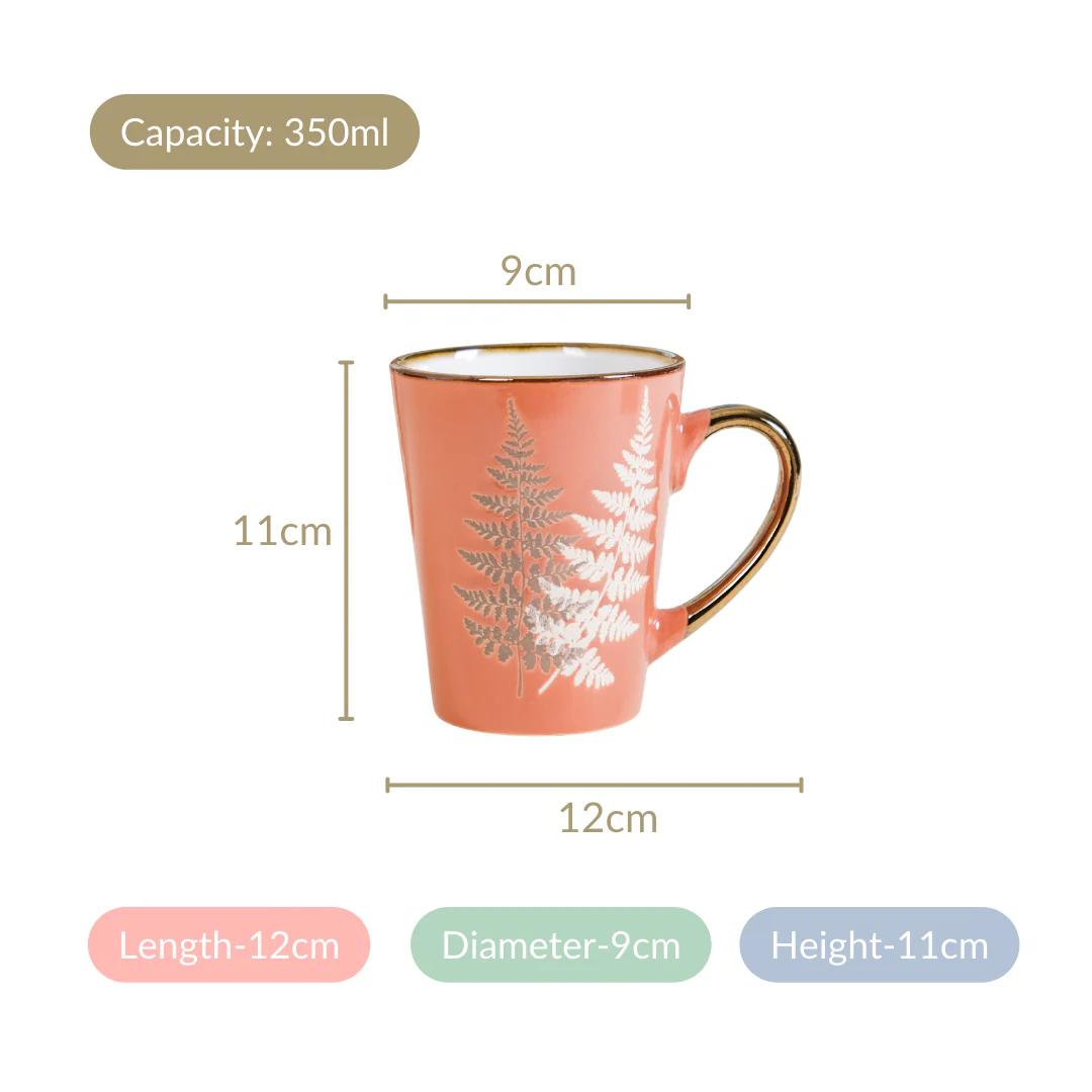 Fern Leaves Ceramic Mug Set Of 6 Coral Orange 350ml - Image 5
