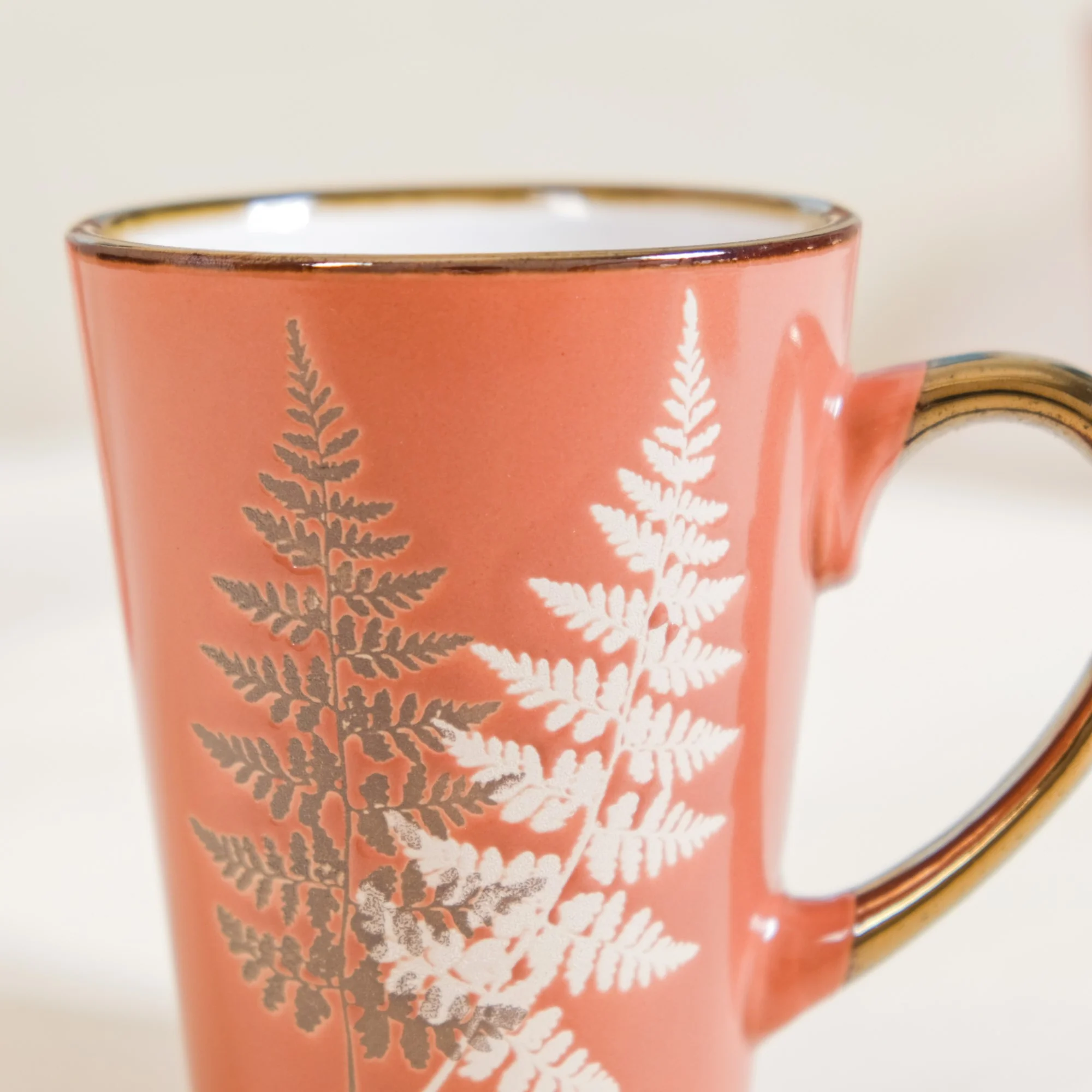 Fern Leaves Ceramic Mug Set Of 6 Coral Orange 350ml - Image 8