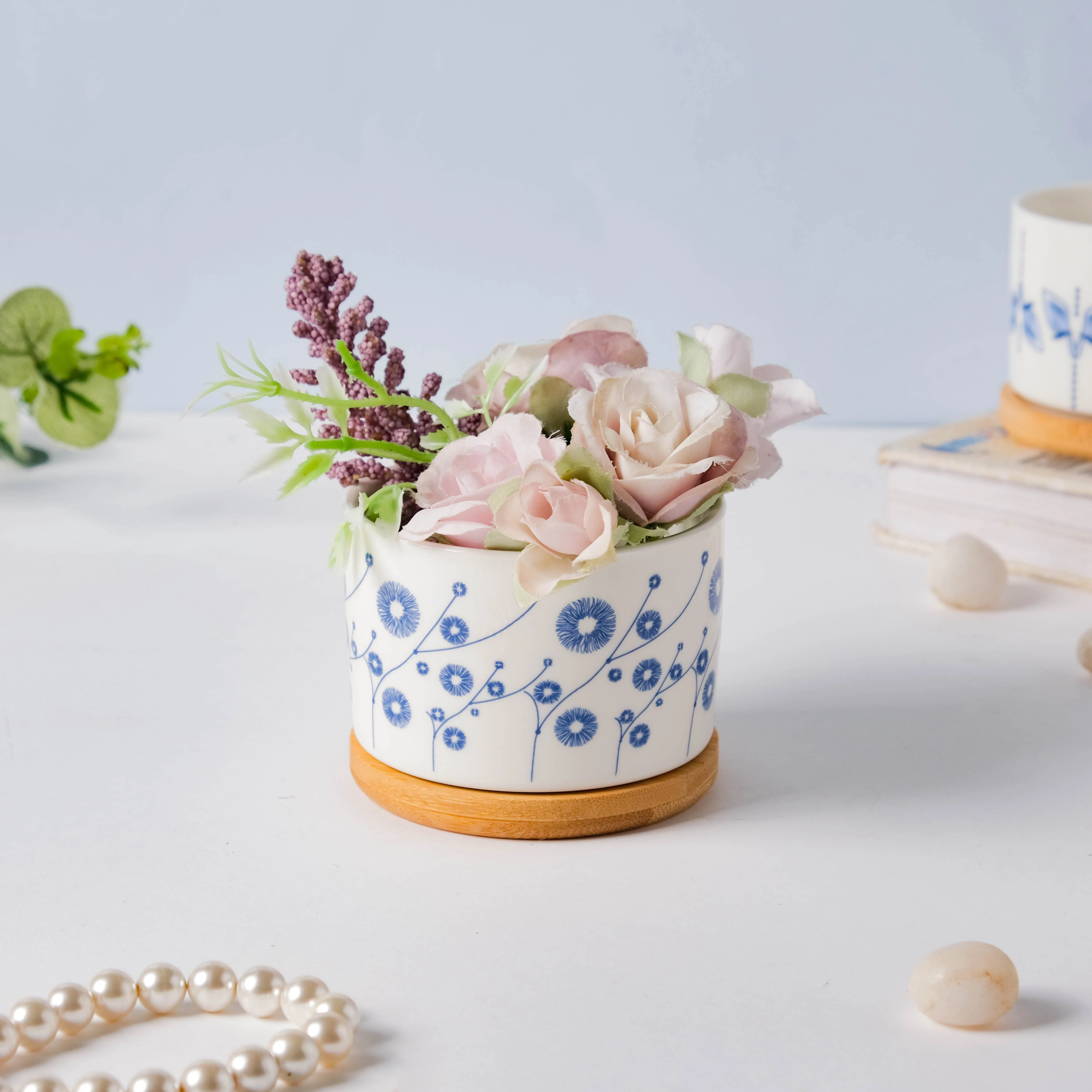 Leafy Landscape Ceramic Planter Set With Coaster Set Of 8 - Image 16