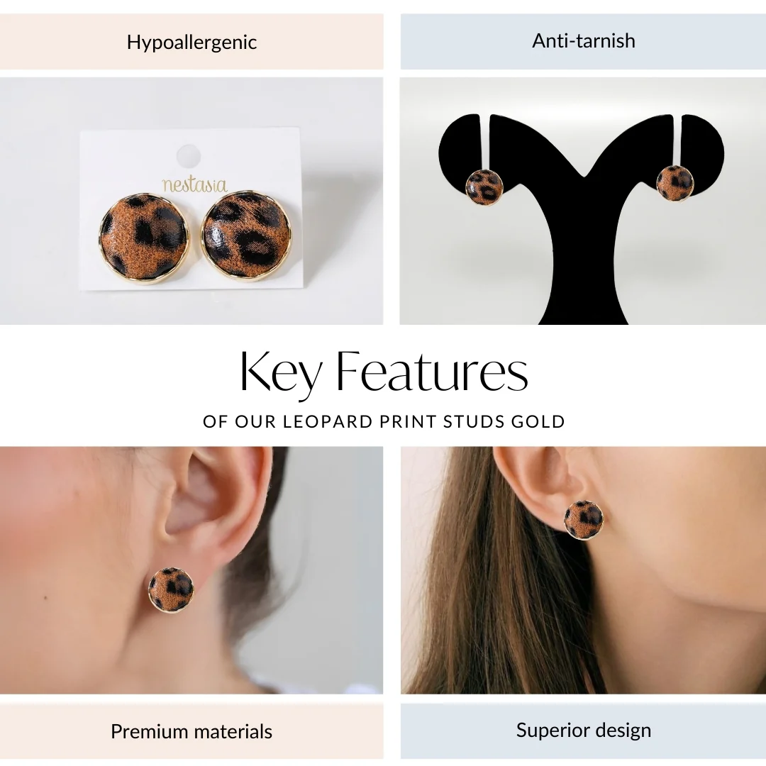 Leopard Print Studs Gold - Image 4
