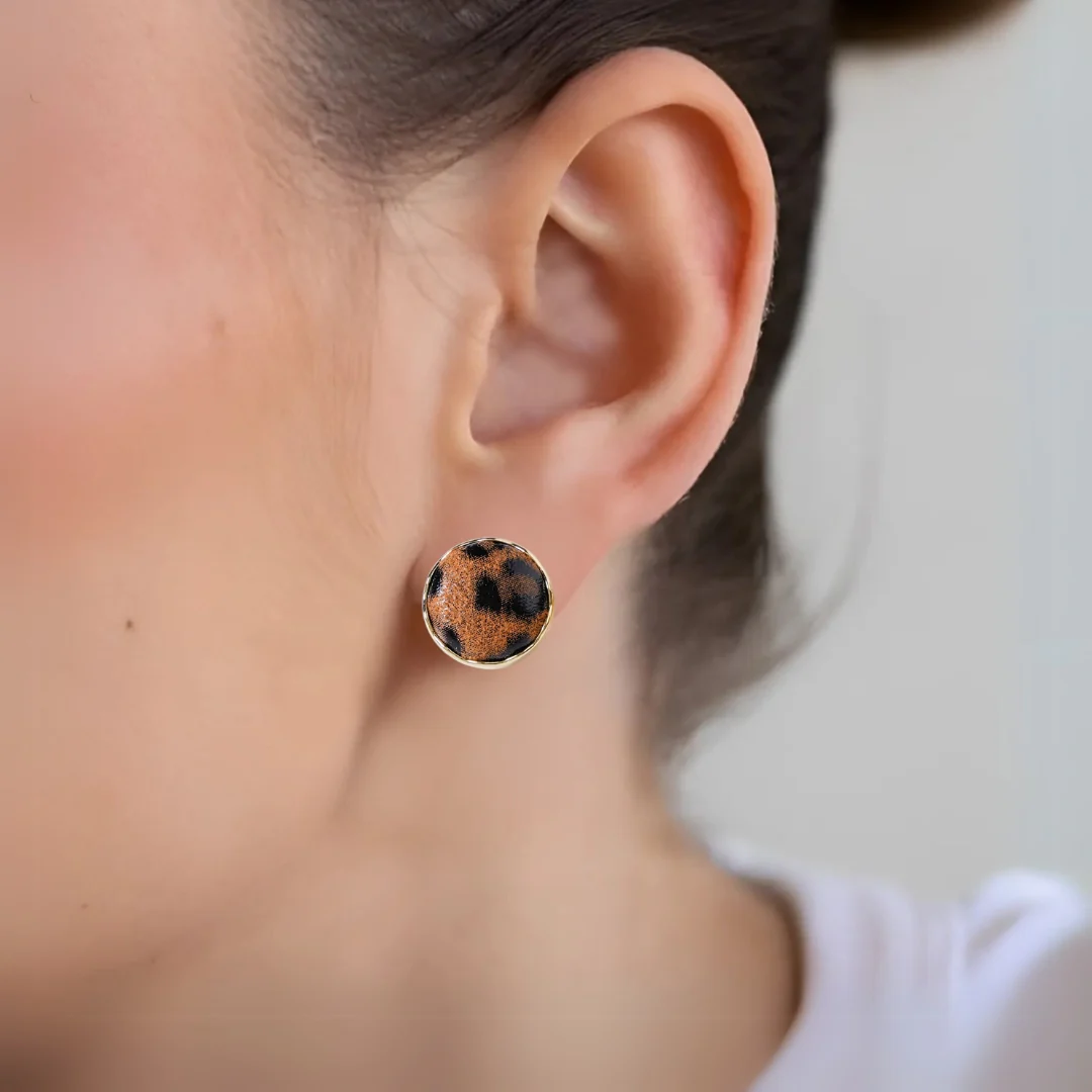 Leopard Print Studs Gold - Image 5